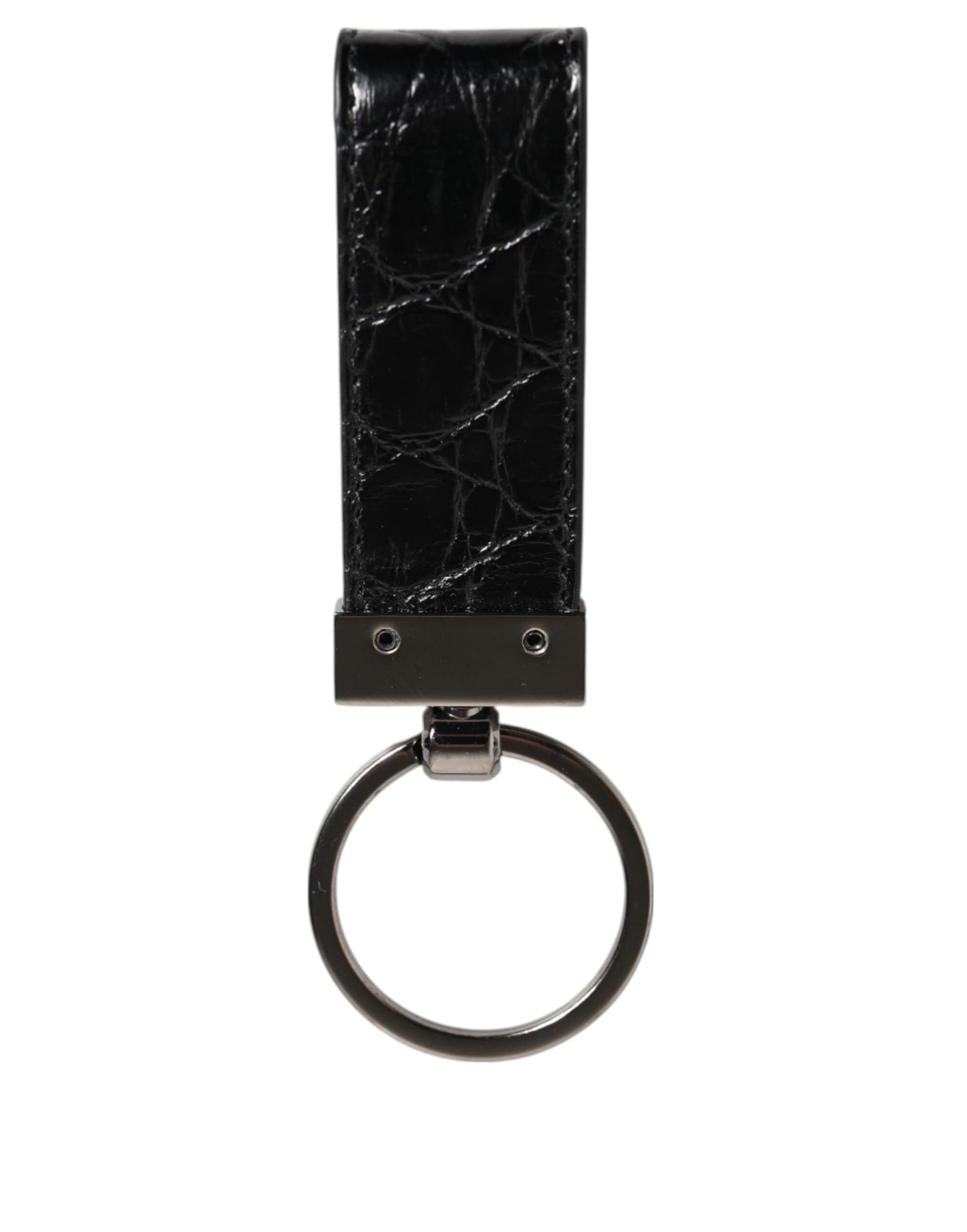 Black Leather Logo Metal Ring Keychain Holder Men Keyring - 4