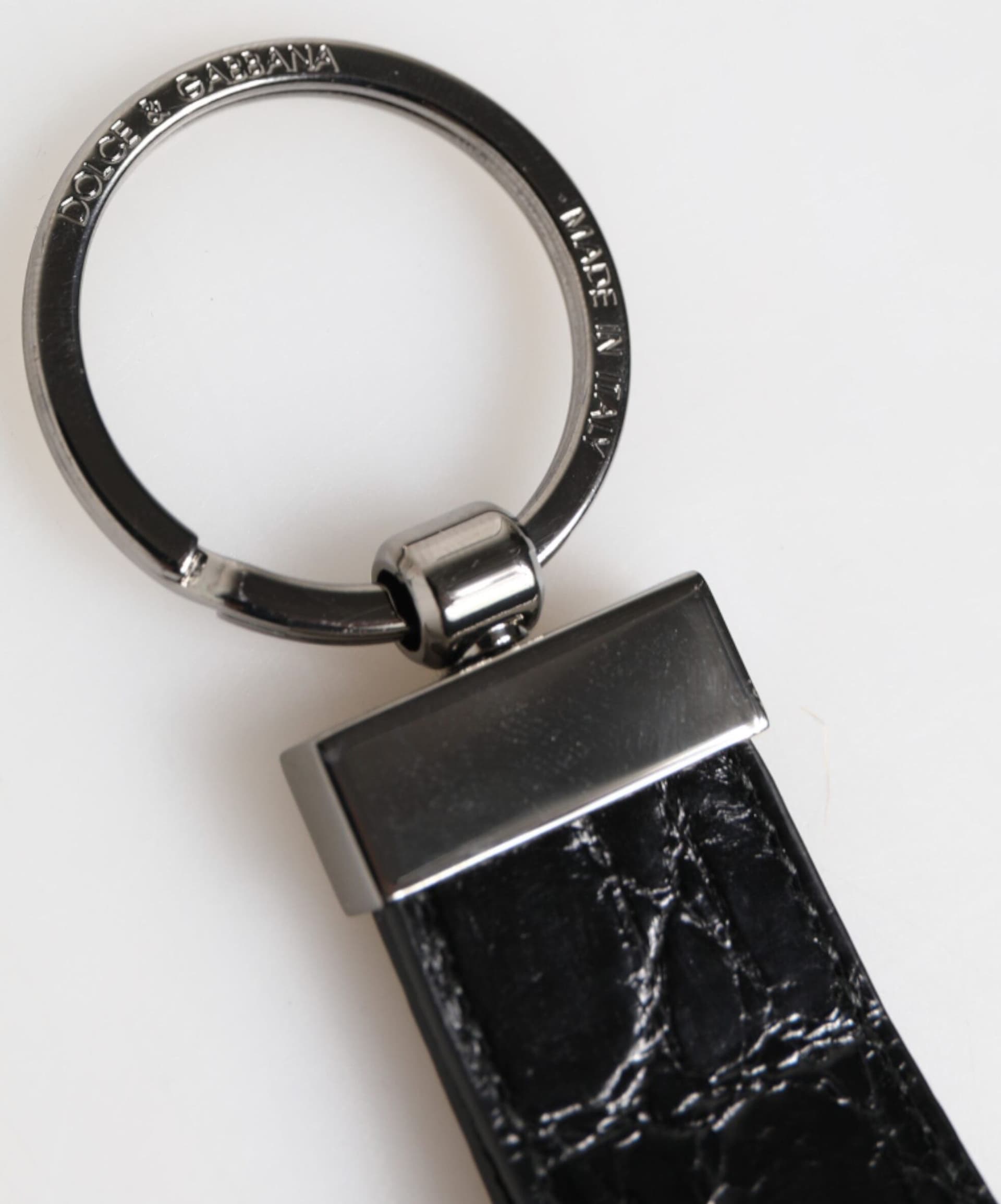 Black Leather Logo Metal Ring Keychain Holder Men Keyring - 5