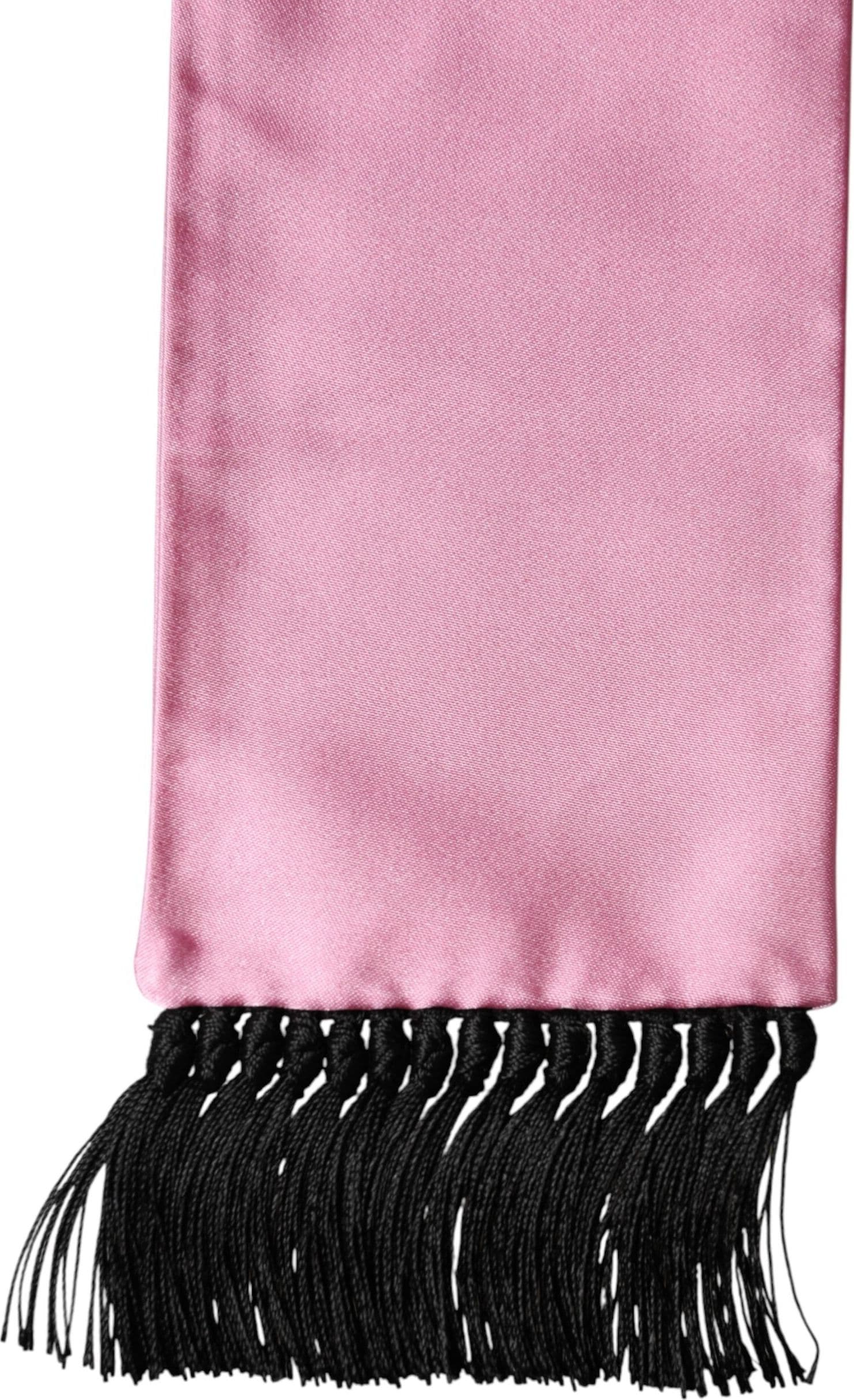 Pink Silk Fringes Neck Wrap Foulard Scarf - 3
