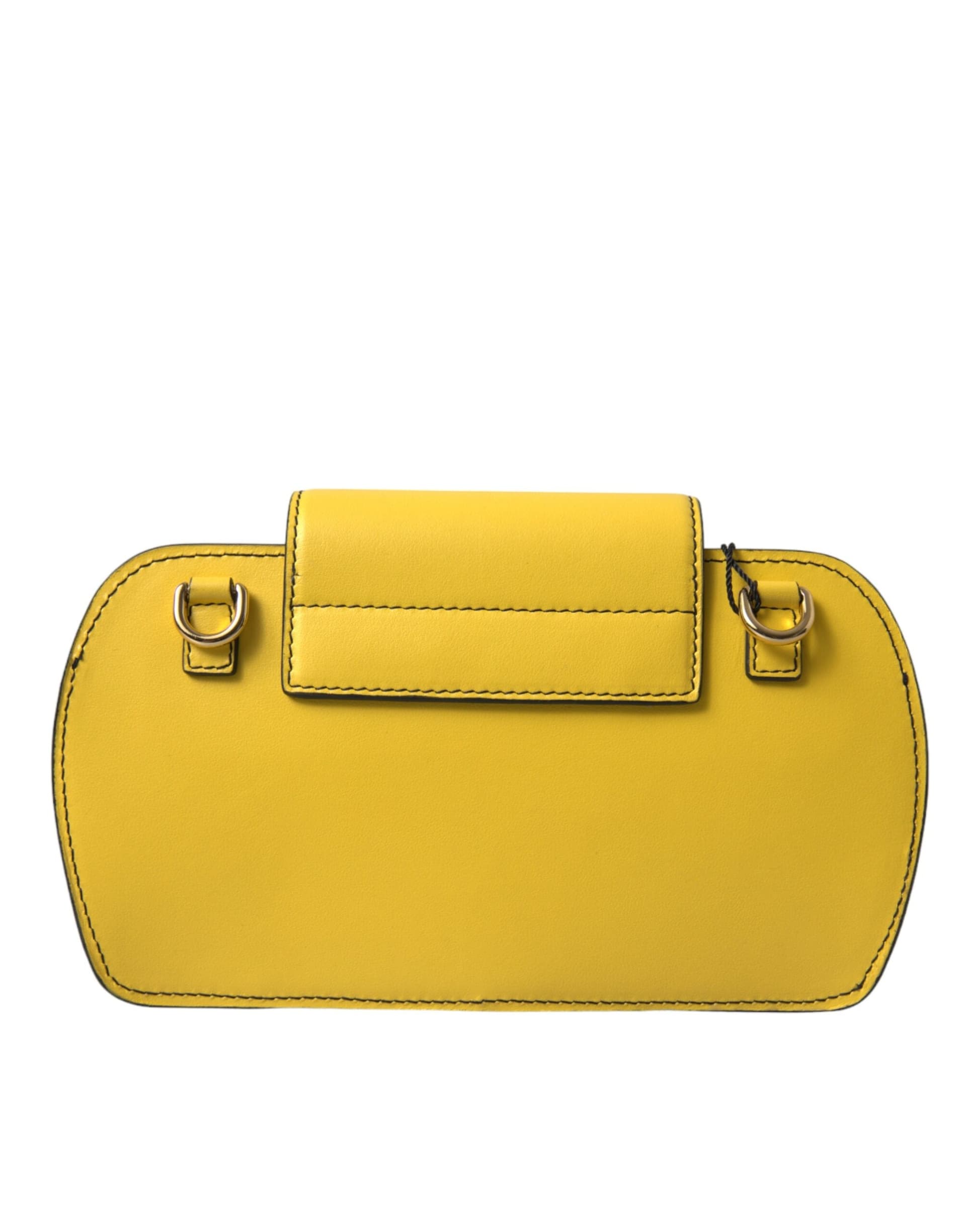 Yellow Smooth Leather DG Logo Clutch Crossbody Case Bag - 4
