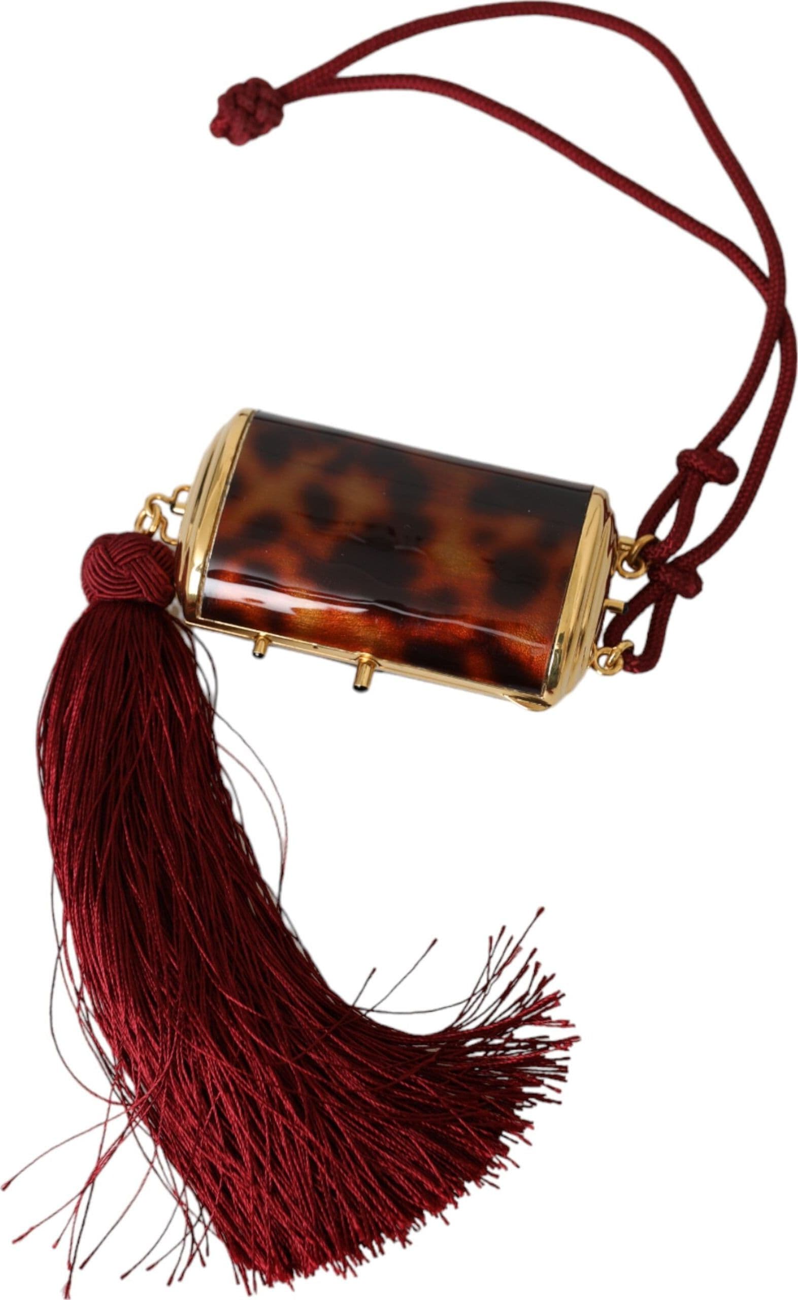 Brown Leopard Mini Mirror Tassel Make Up Holder Bag - 3