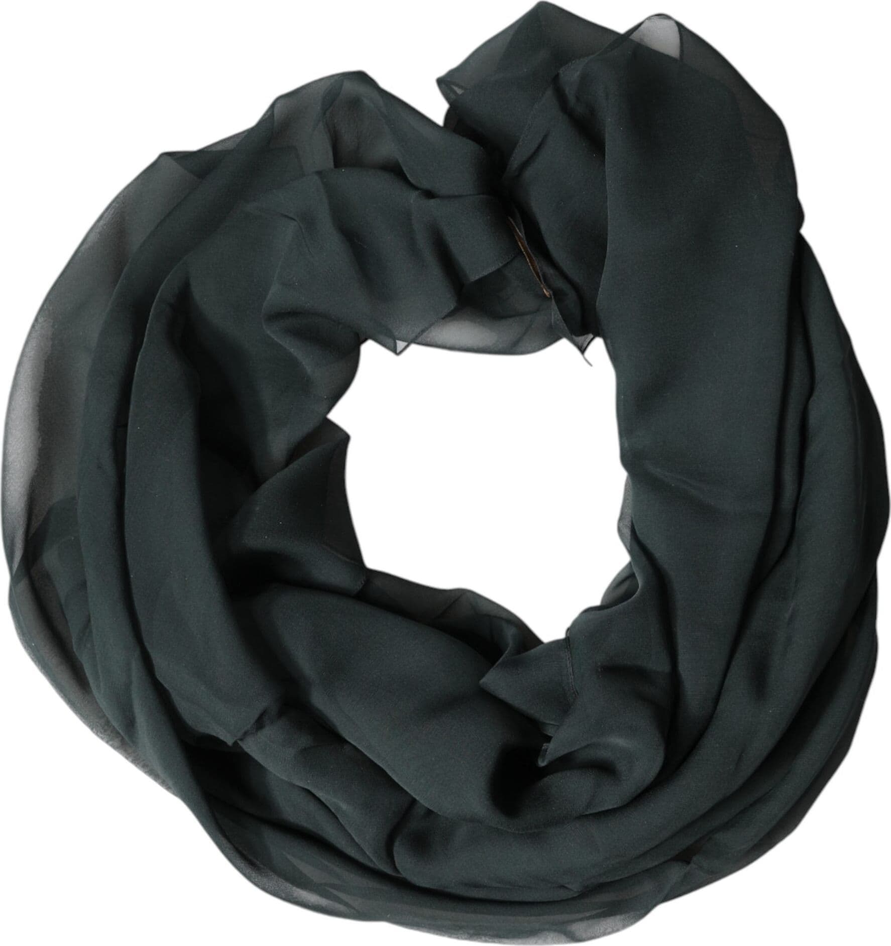 Dark Green Silk Neck Wrap Foulard  Scarf - 5