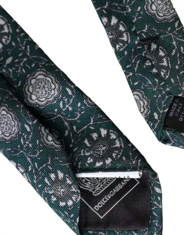 Green Floral Print Silk Adjustable Men Tie - 2