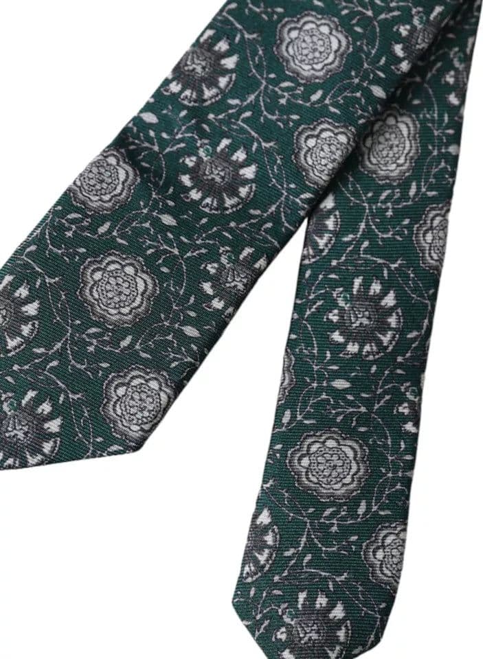 Green Floral Print Silk Adjustable Men Tie - 3