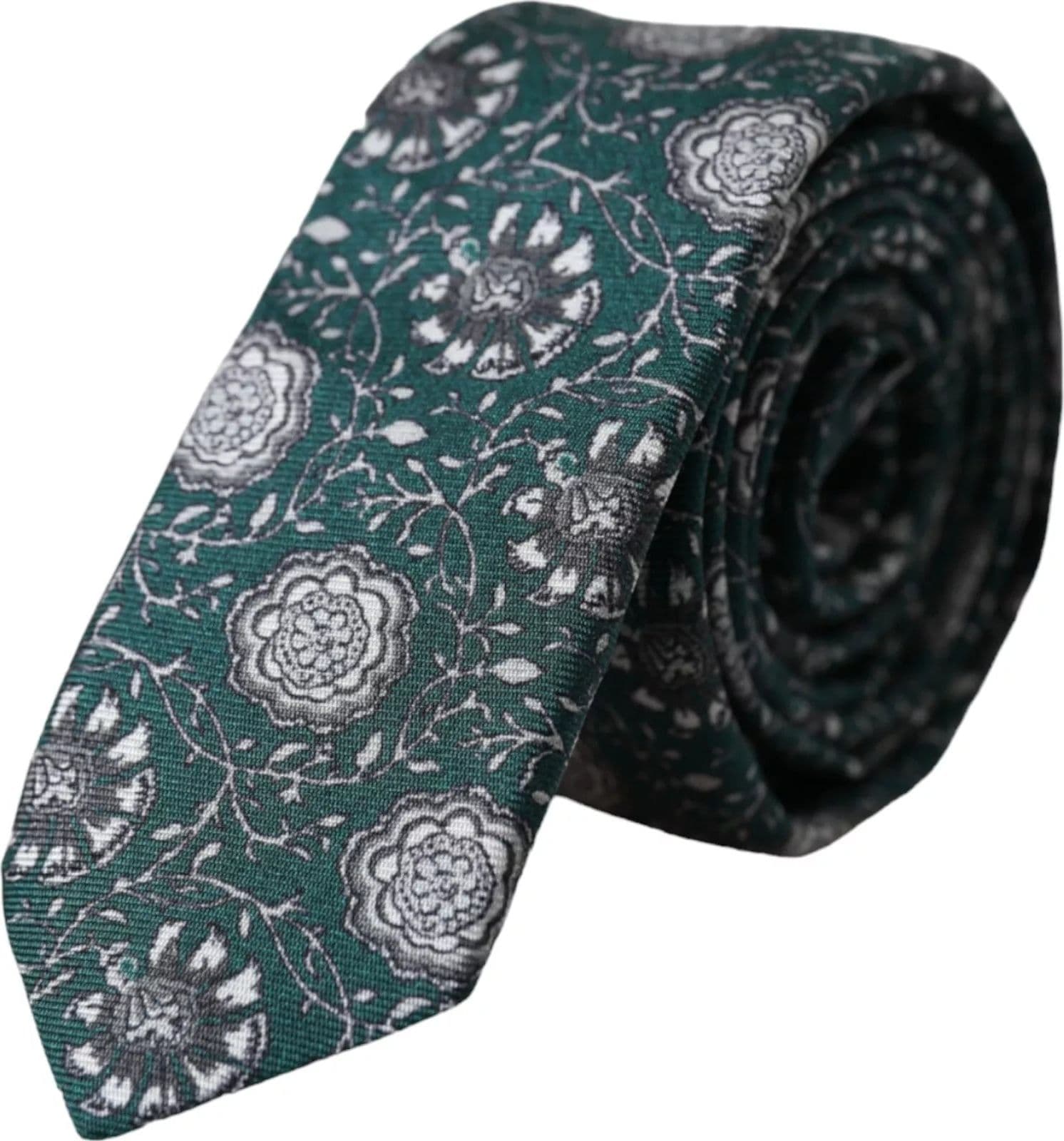 Green Floral Print Silk Adjustable Men Tie - 5