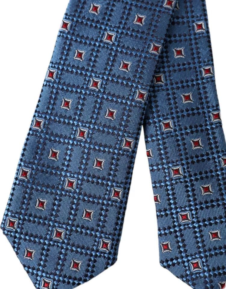 Blue Patterned 100% Silk Adjustable Men Tie - 2