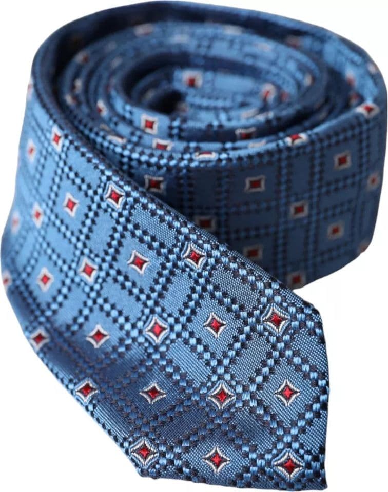 Blue Patterned 100% Silk Adjustable Men Tie - 4