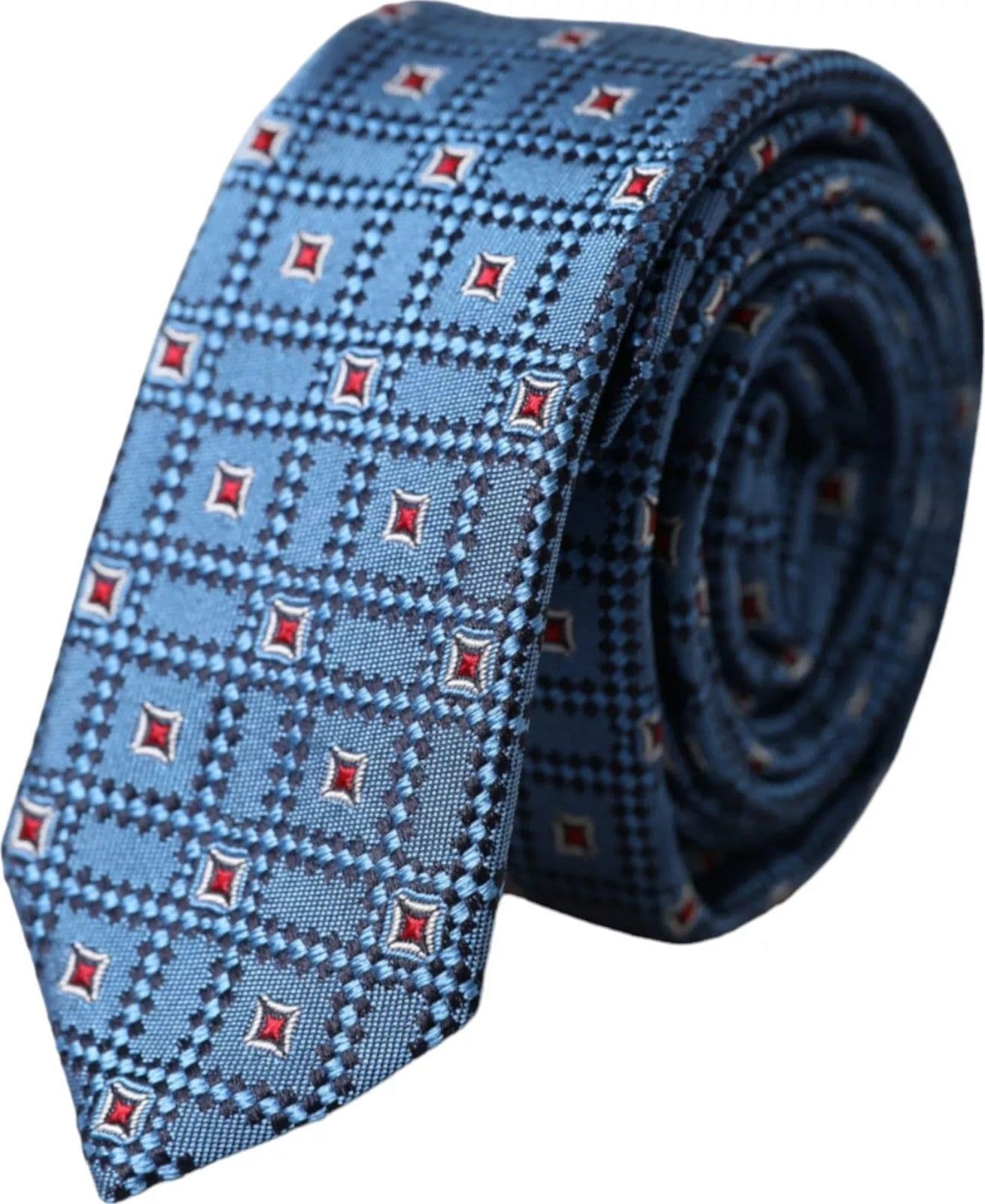 Blue Patterned 100% Silk Adjustable Men Tie - 5