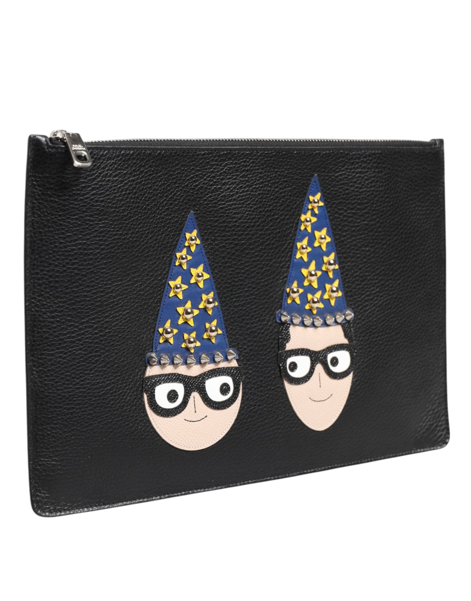 Black Leather #DGFAMILY Embellished Men Clutch Pouch Bag - 3