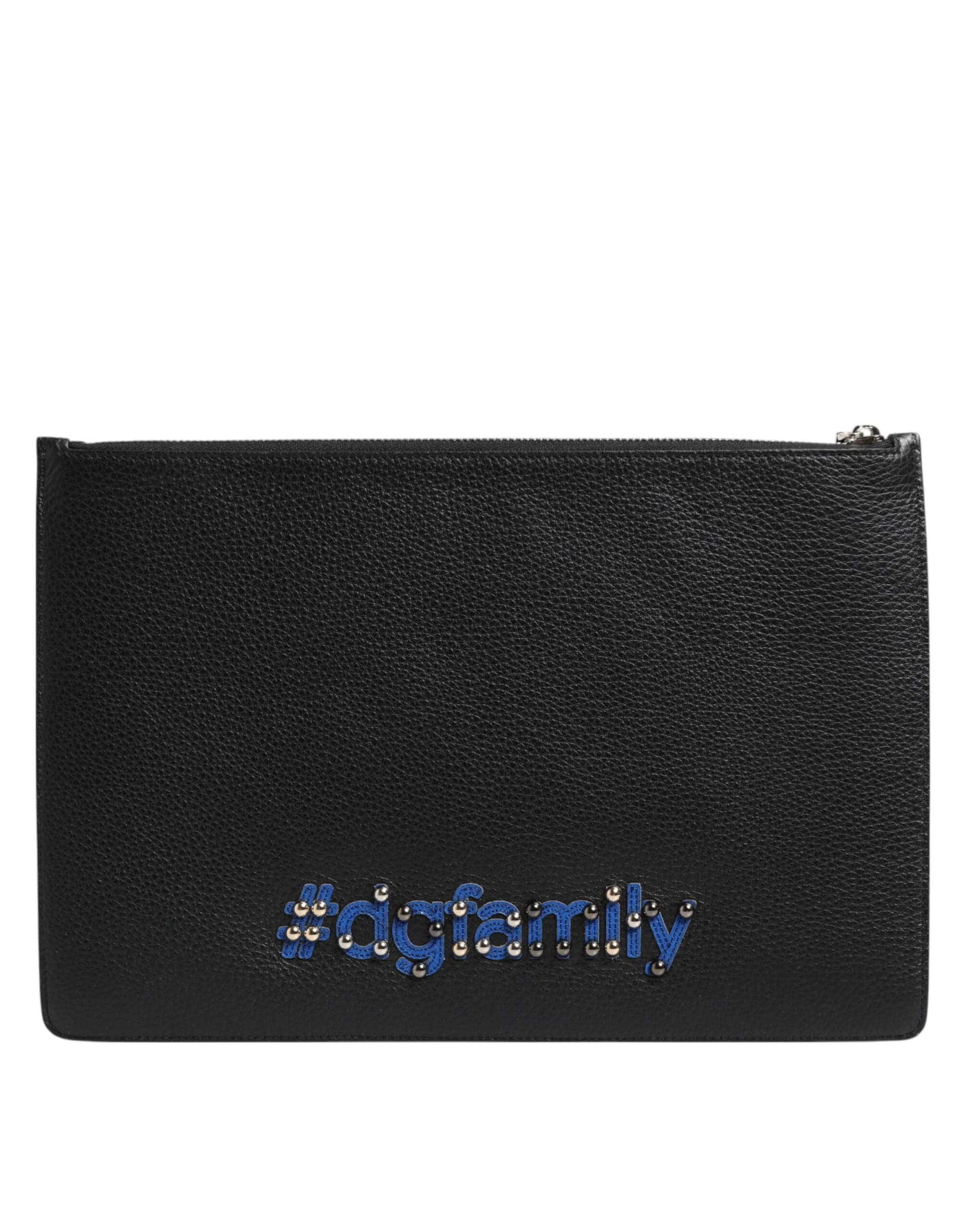Black Leather #DGFAMILY Embellished Men Clutch Pouch Bag - 4
