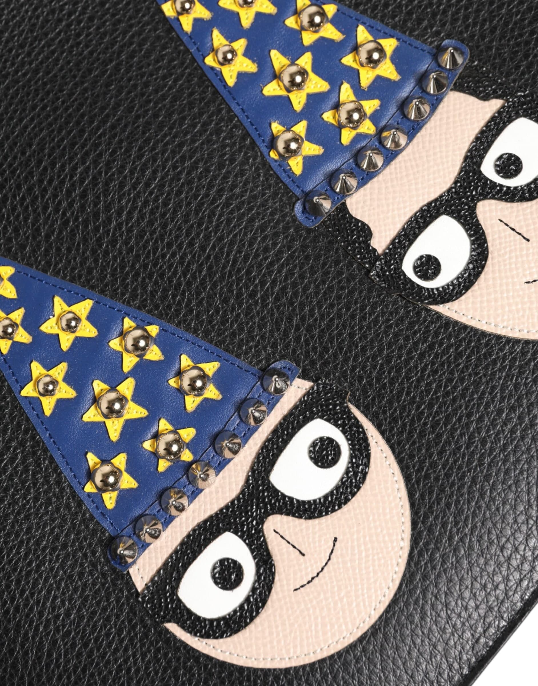 Black Leather #DGFAMILY Embellished Men Clutch Pouch Bag - 6