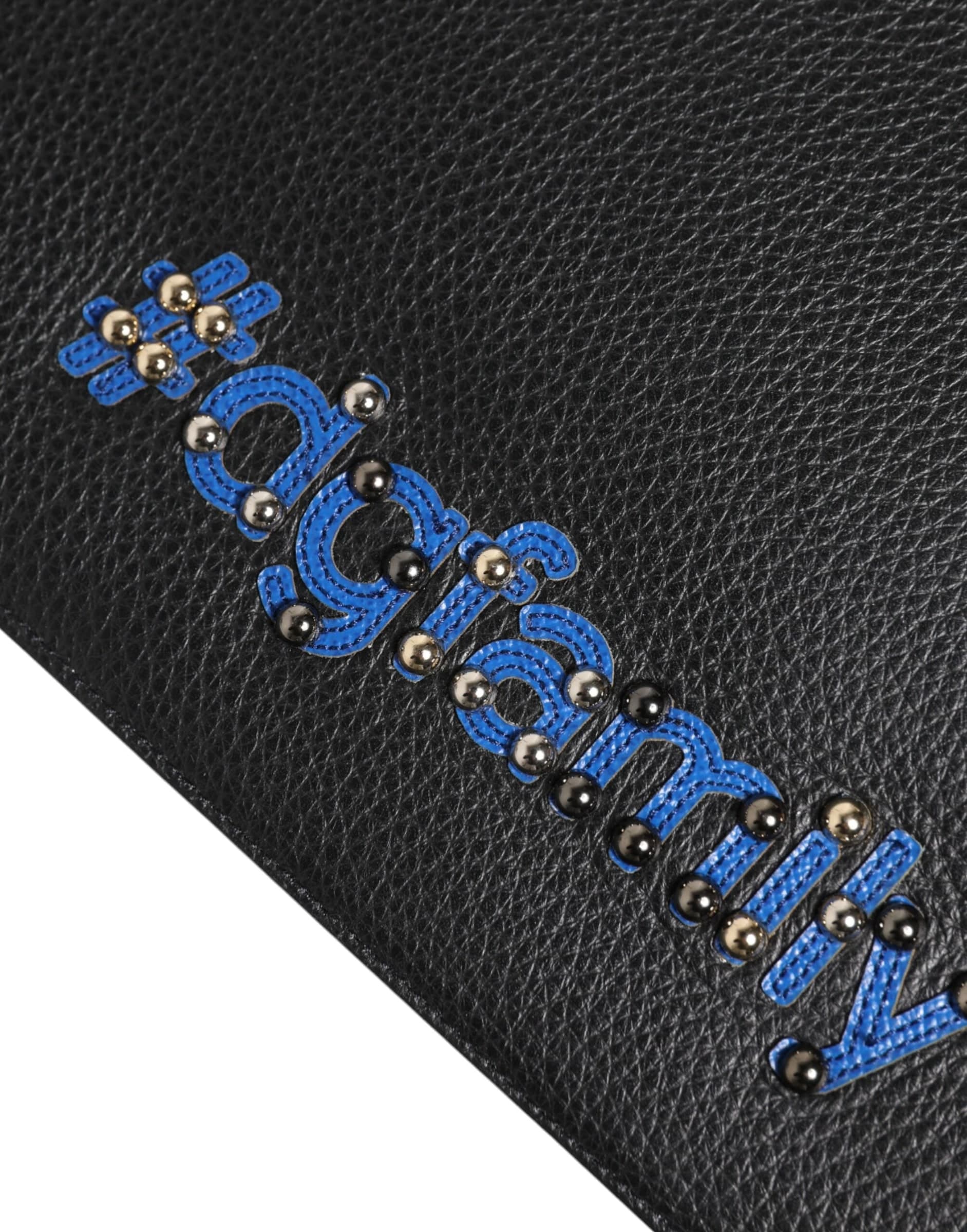 Black Leather #DGFAMILY Embellished Men Clutch Pouch Bag - 7