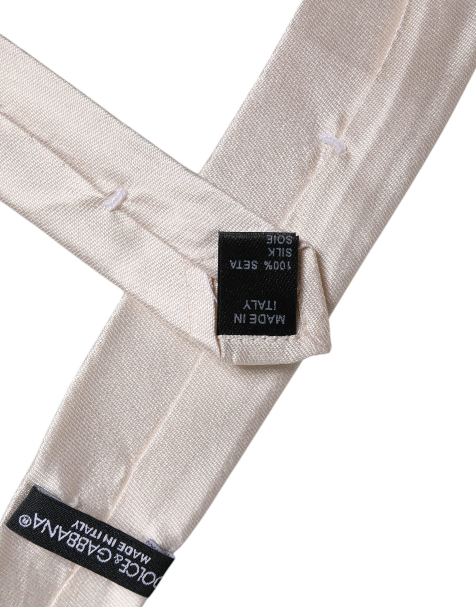 White Solid Silk Adjustable Necktie Tie - 6