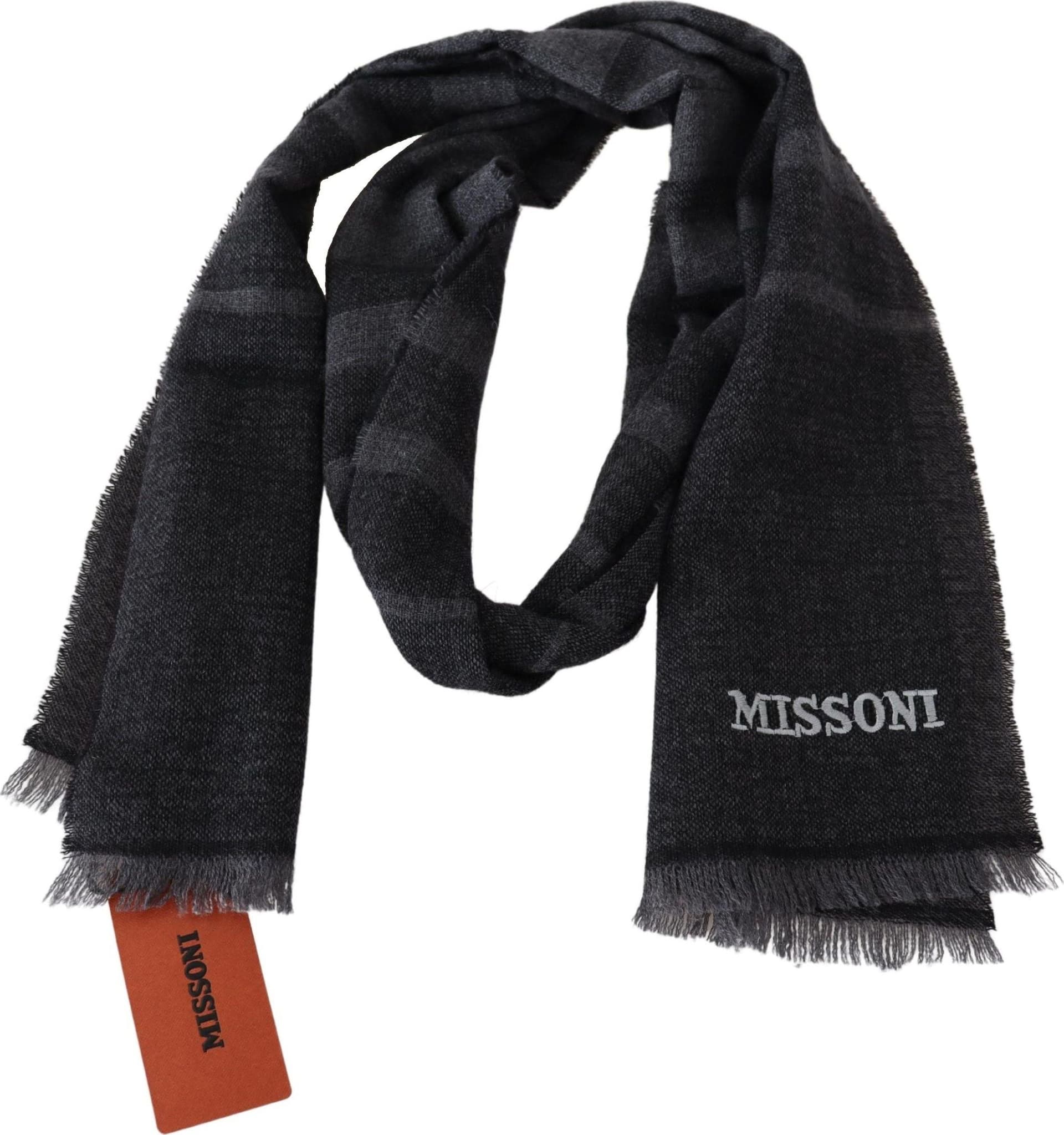 Black Striped Wool Unisex Neck Wrap Scarf - 2