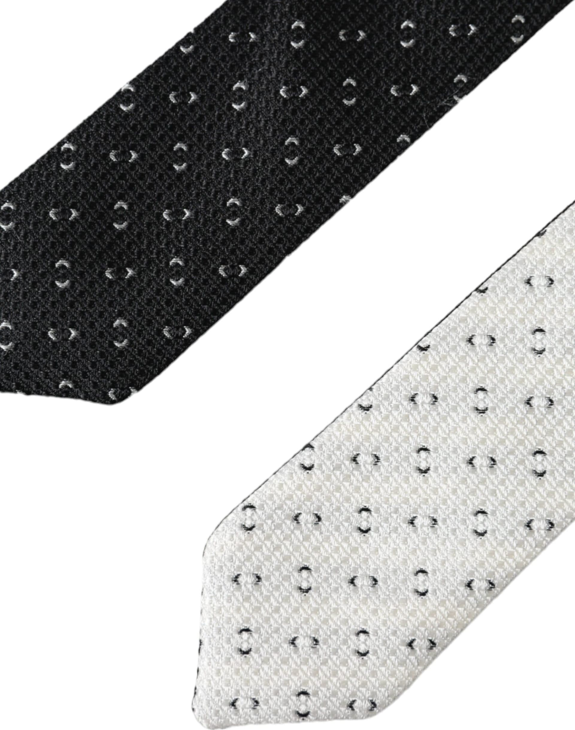 Black White Patterned Adjustable Tie - 3