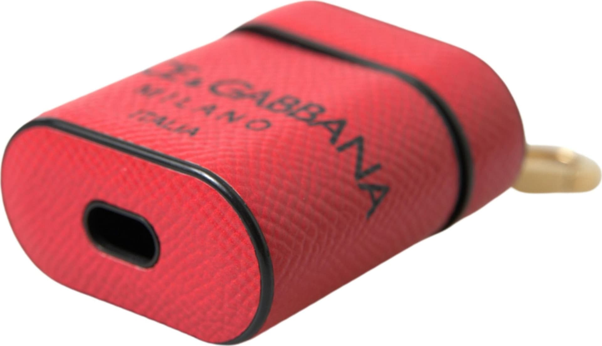Red Black Calf Leather Logo Print Strap Airpods Case - 3