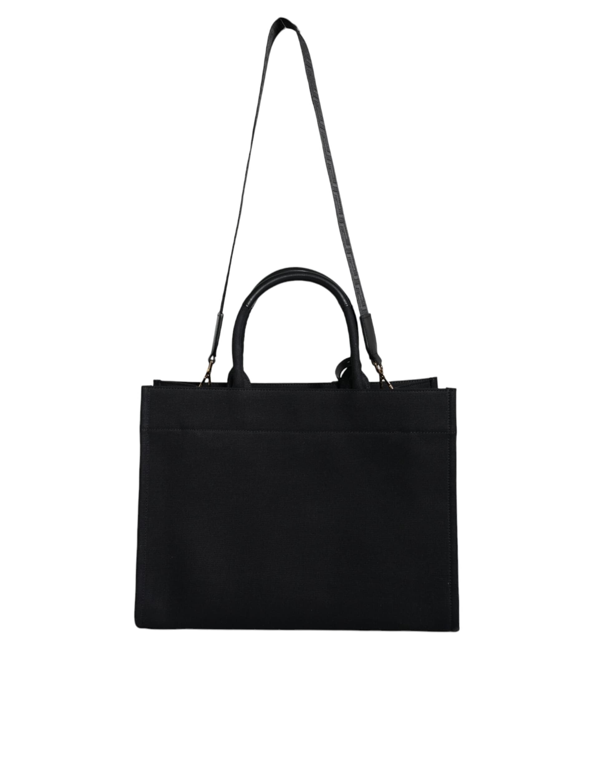 Black Top Handle Canvas Leather Logo Crossbody Tote Bag - 7