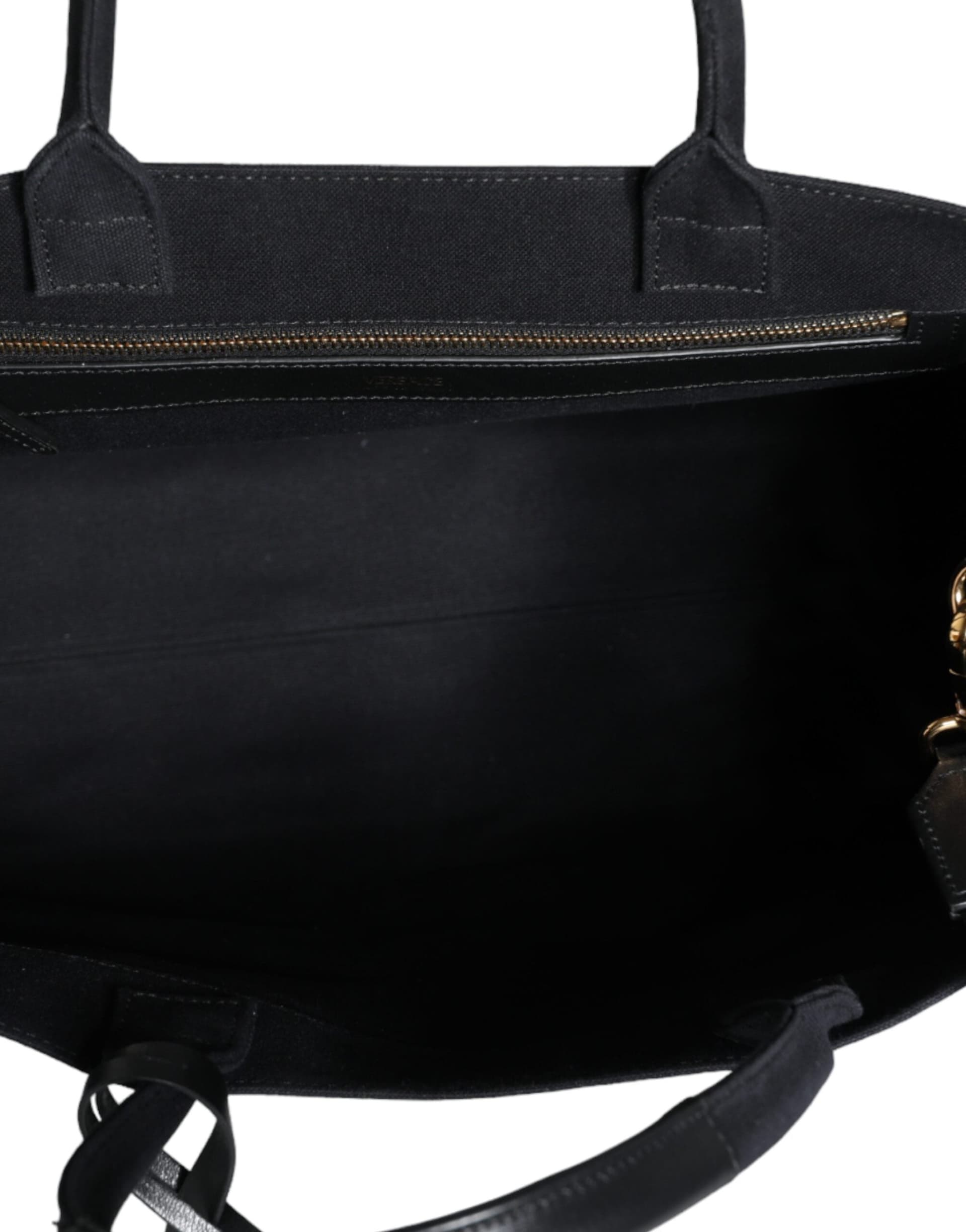 Black Top Handle Canvas Leather Logo Crossbody Tote Bag - 8