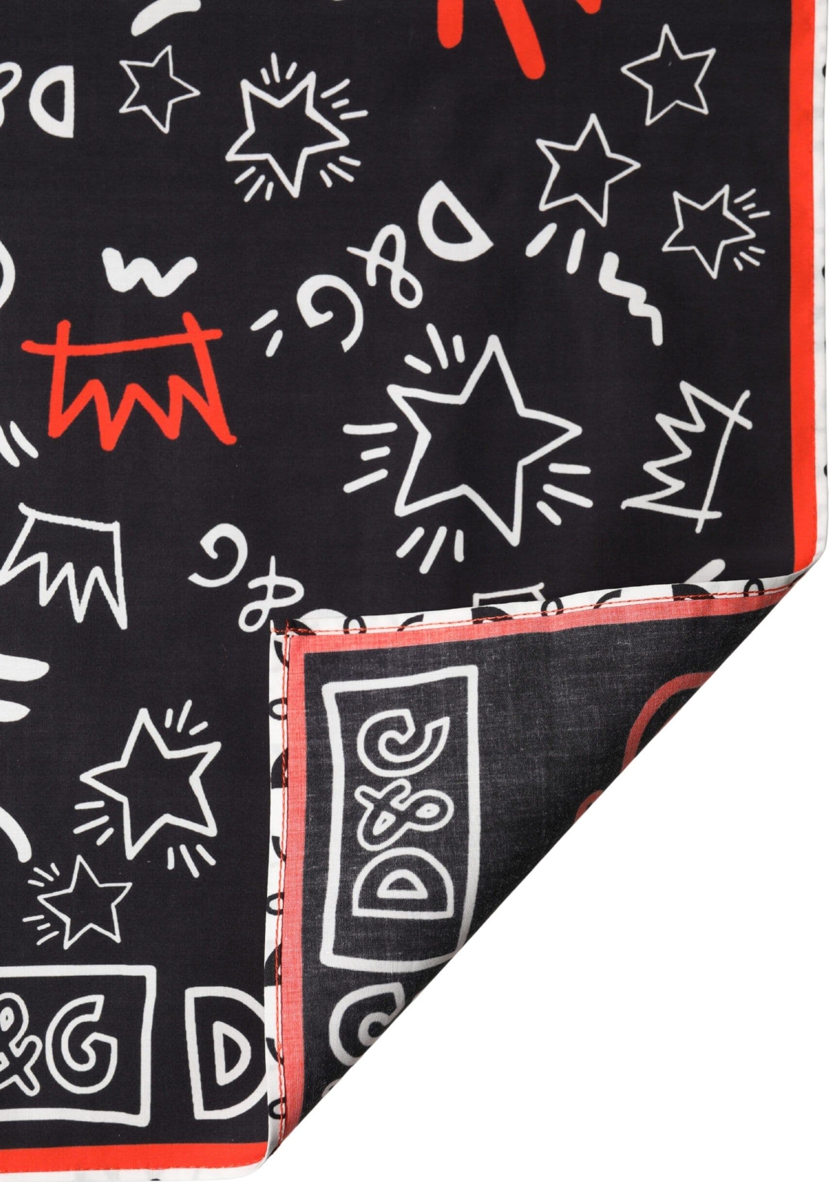 Black White Red DG Crown Cotton Foulard 47cm x 46cm Scarf - 3