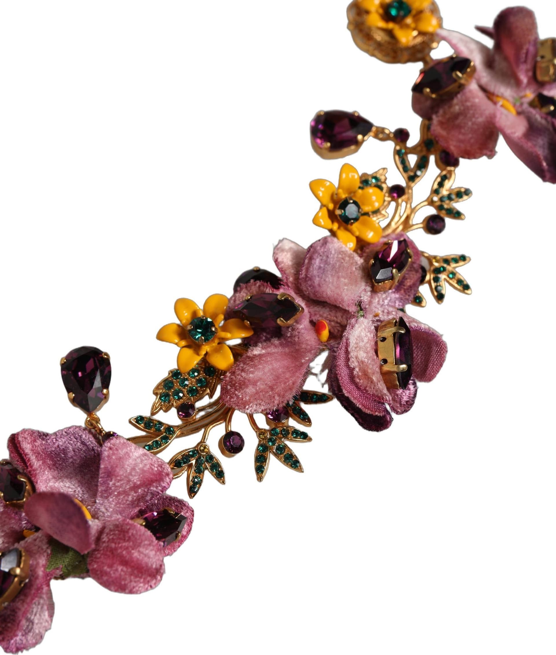 Gold Brass Mix Fiori Flowers Crystal Chain Necklace - 5