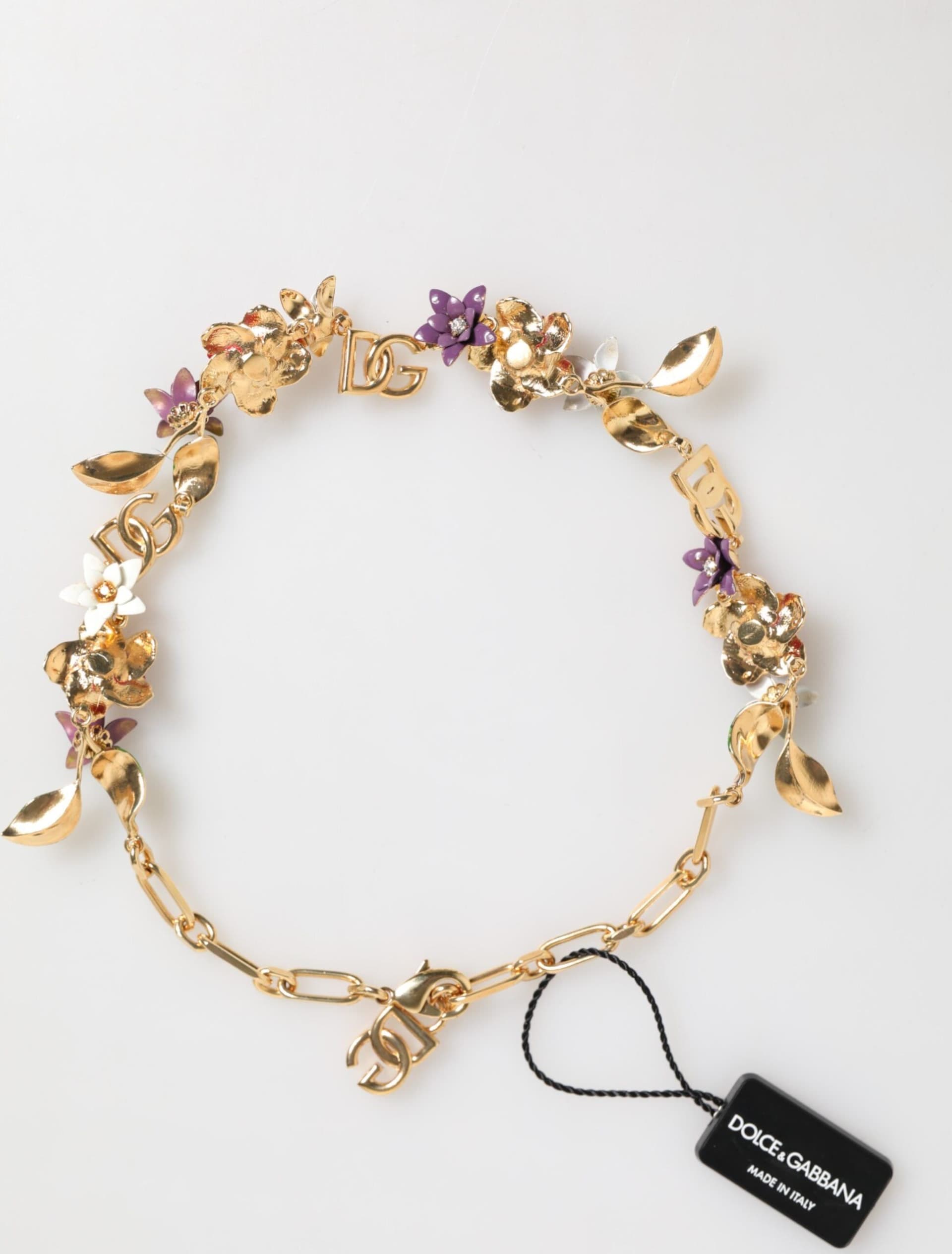 Gold Brass Logo Detail Floral Fashion Jewelry Necklace - 4
