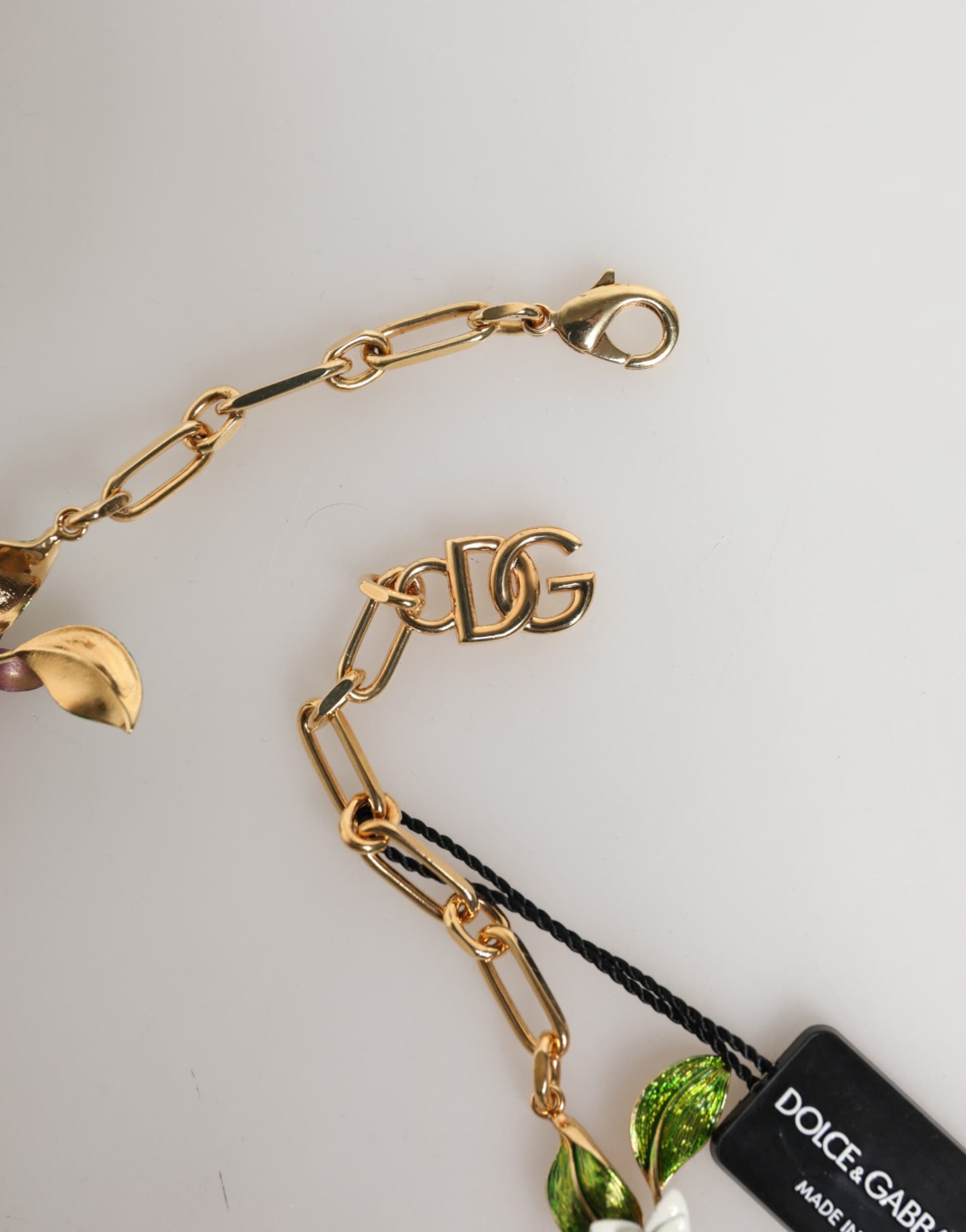 Gold Brass Logo Detail Floral Fashion Jewelry Necklace - 5