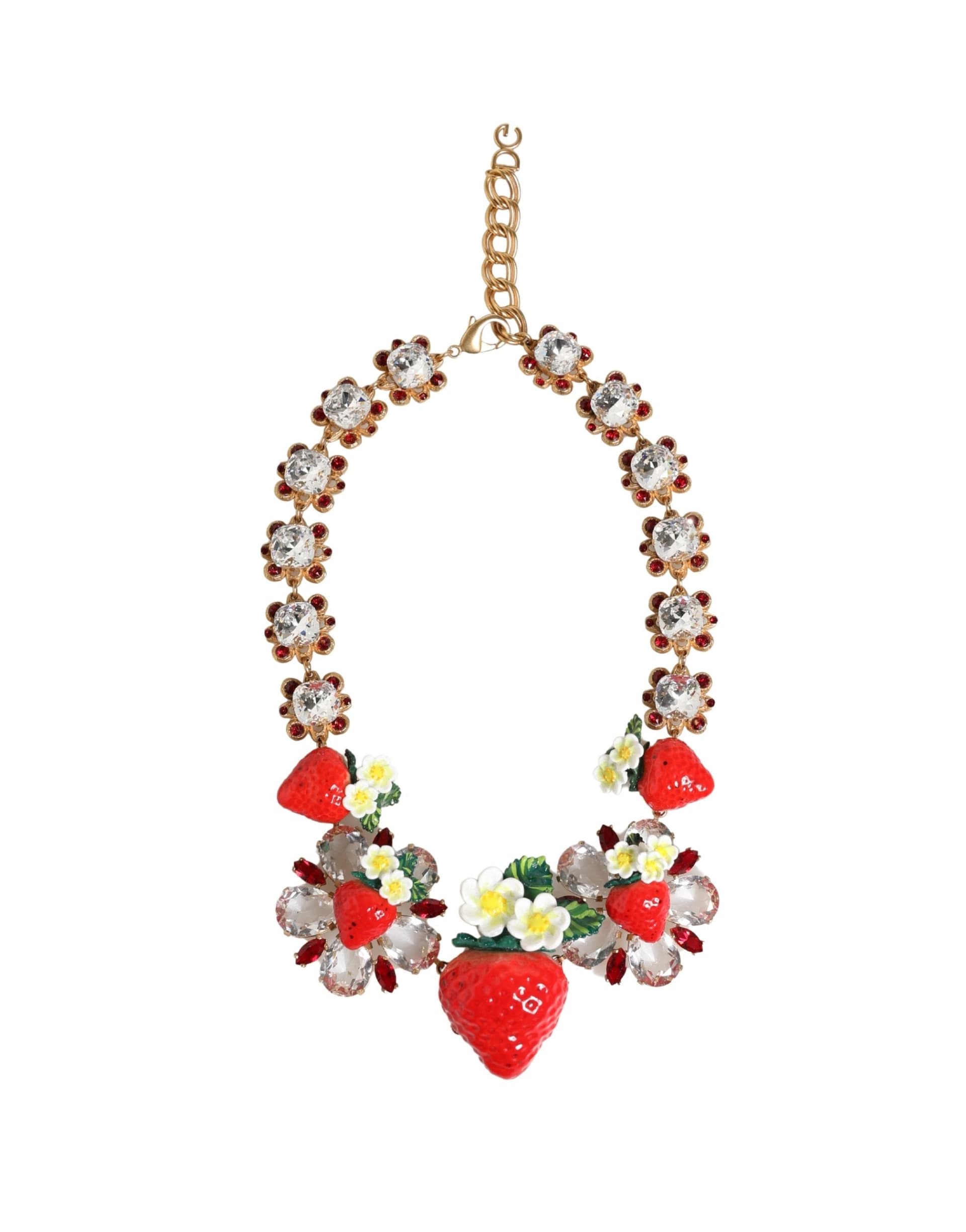 Gold Brass FRUIT Pendants Flowers Crystal Logo Necklace - 2