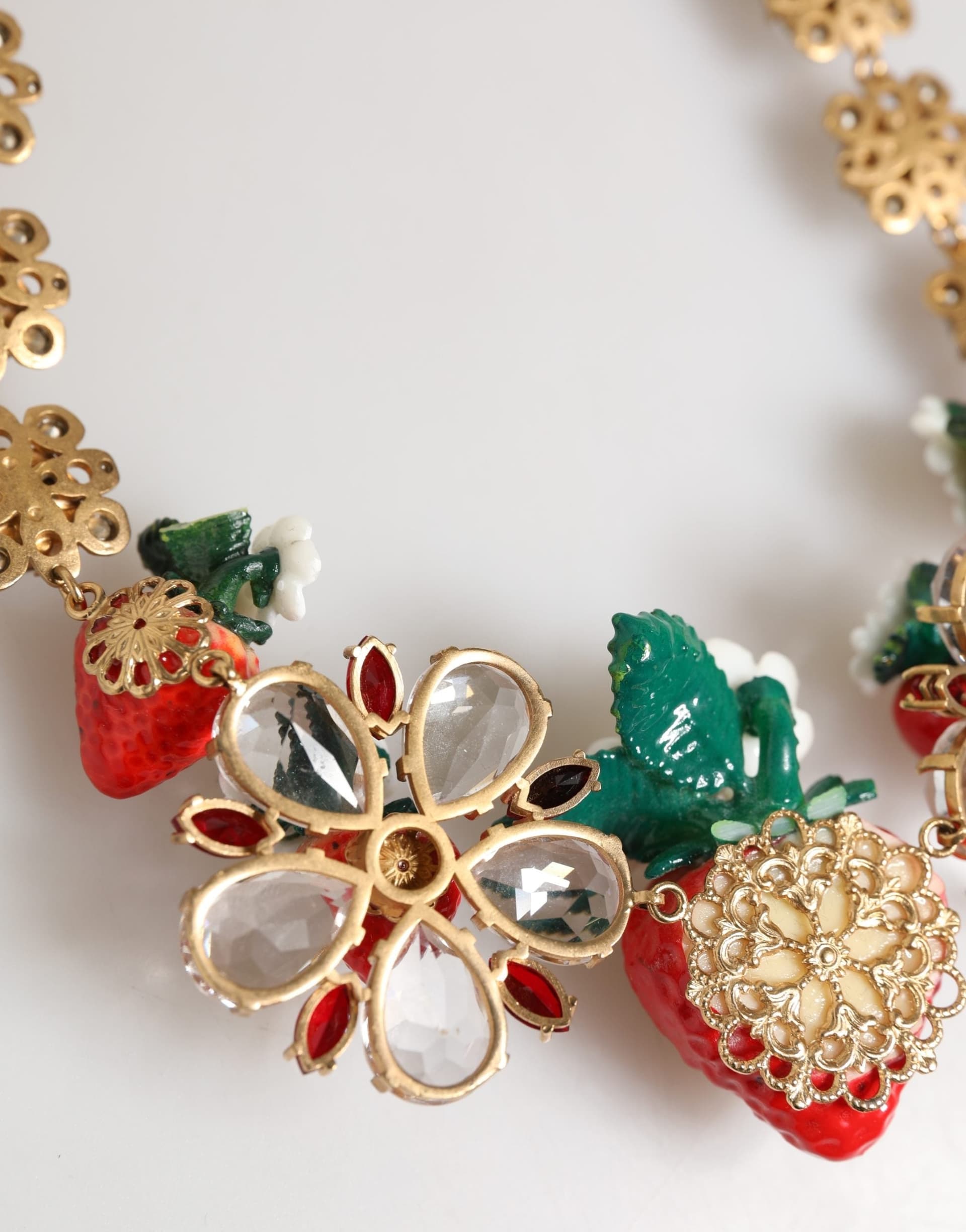Gold Brass FRUIT Pendants Flowers Crystal Logo Necklace - 6