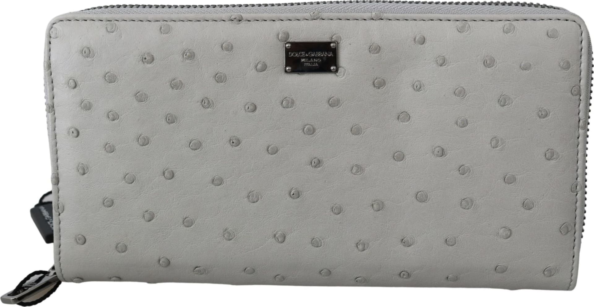White Ostrich Leather Continental Mens Clutch Wallet - 3