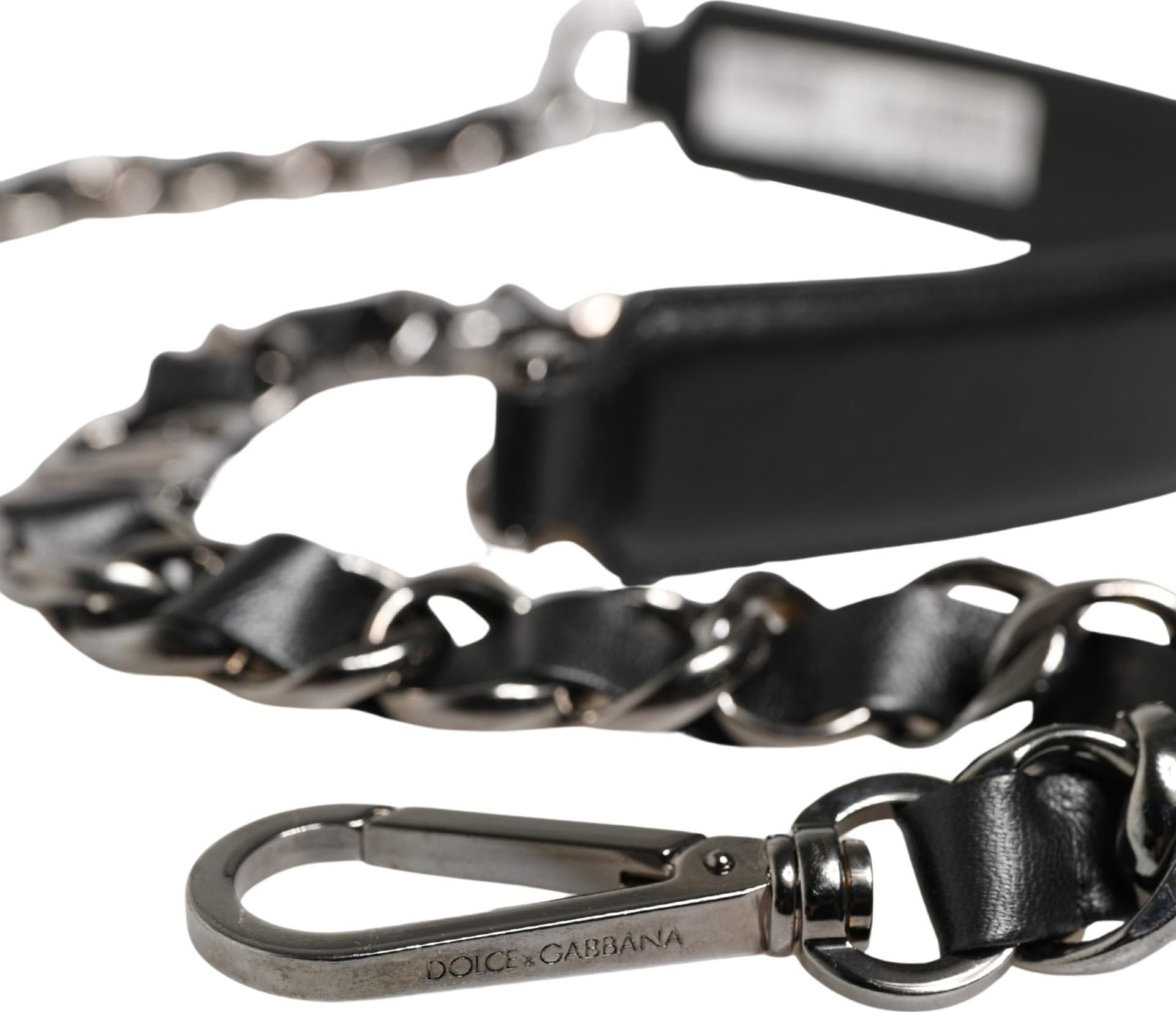 Black Leather Silver Chain Bag Accessory Shoulder Strap - 4