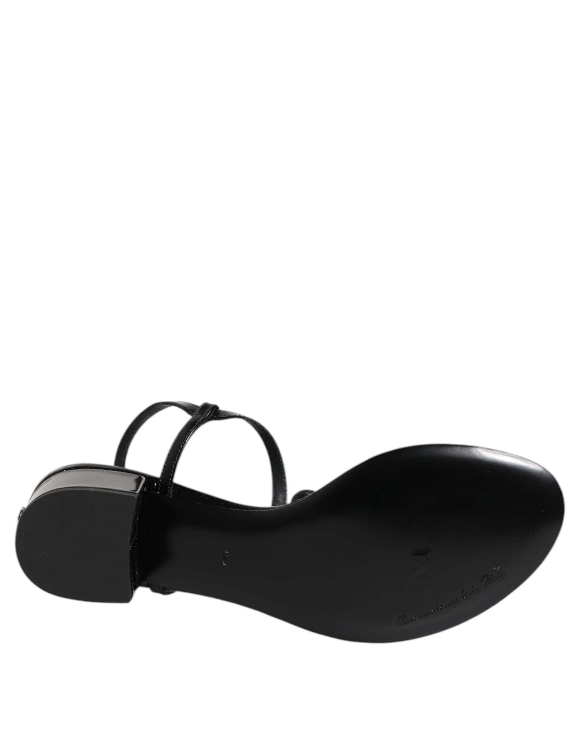 Black Leather Crystal Ankle Strap Sandals Shoes - 8