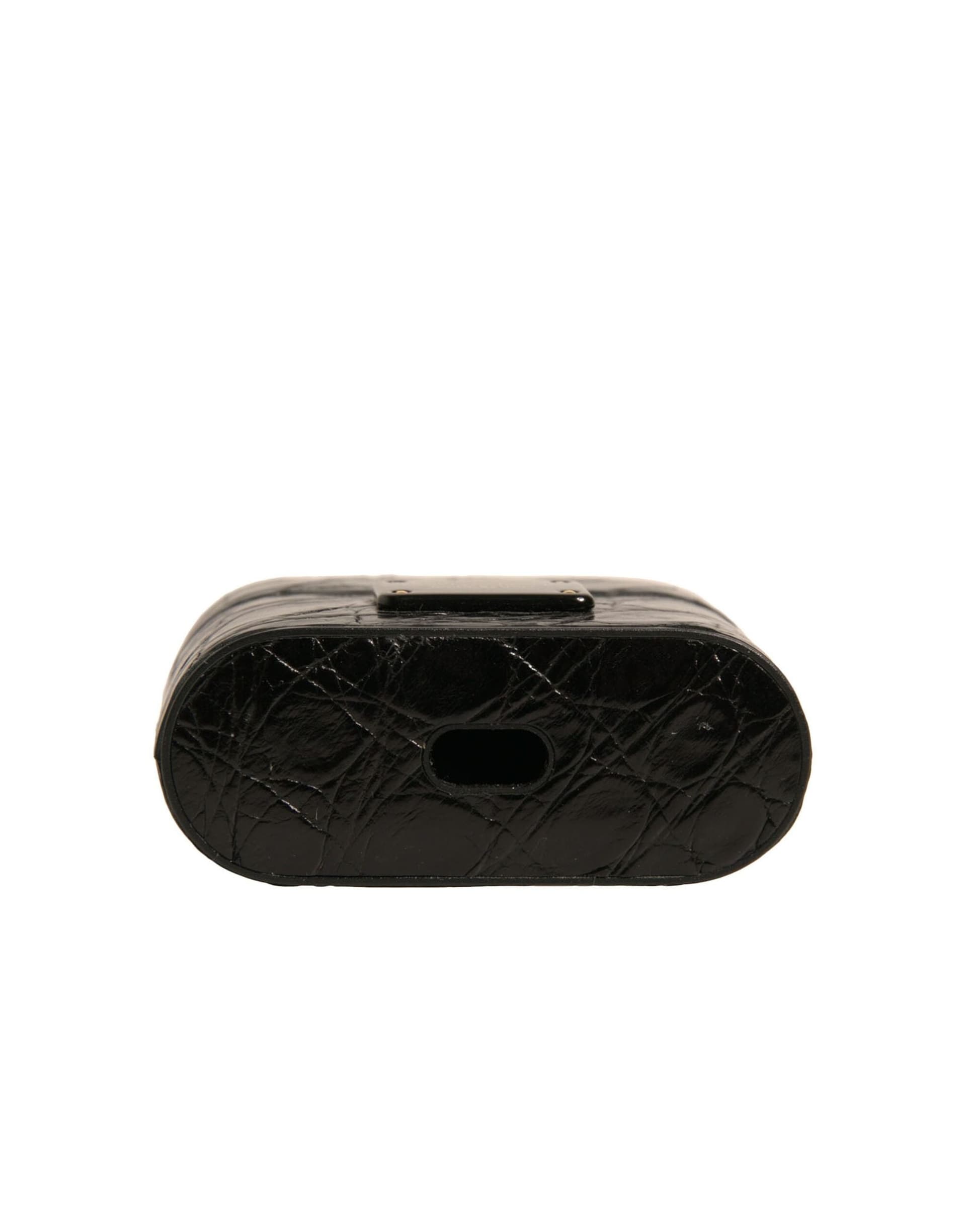 Black Leather Metal Logo Plaque Holder Airpods Case - 5