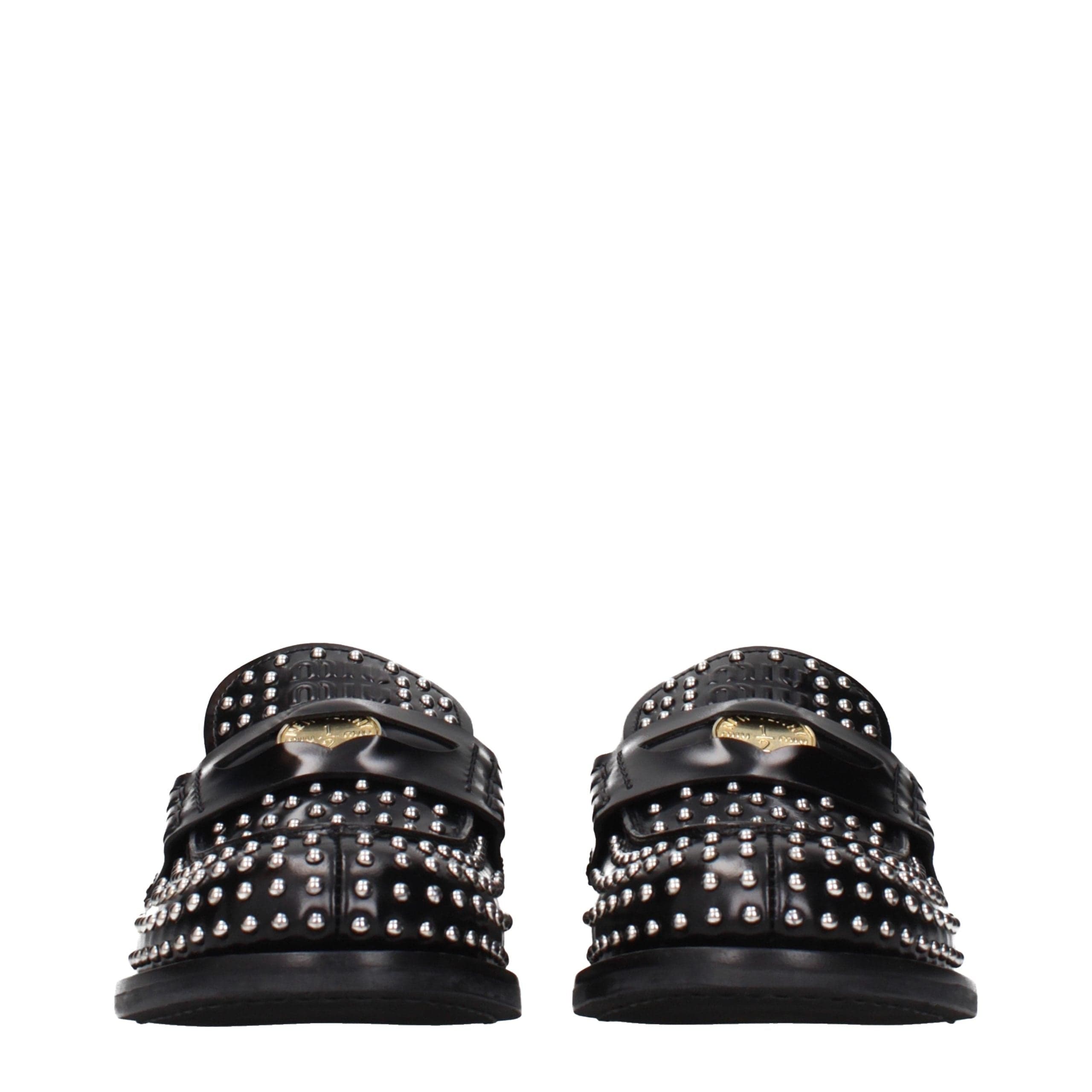 Black Leather Slip-On Loafers - 3