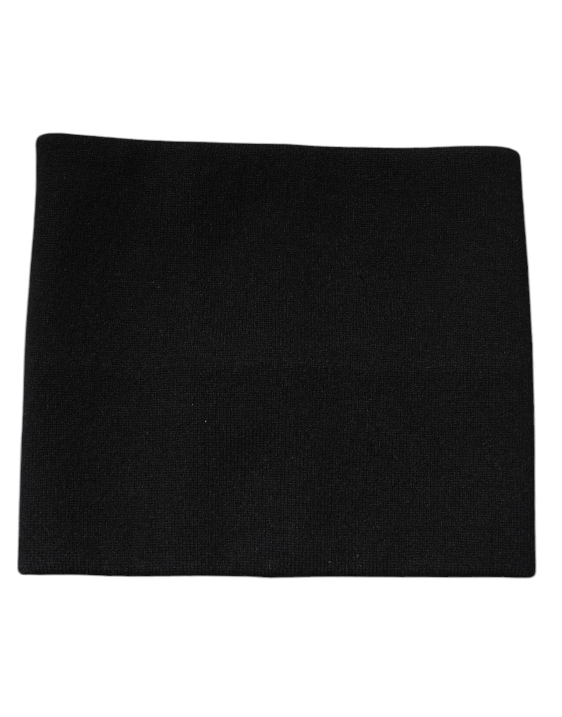 Black Cashmere Knitted Square Handkerchief Scarf - 2