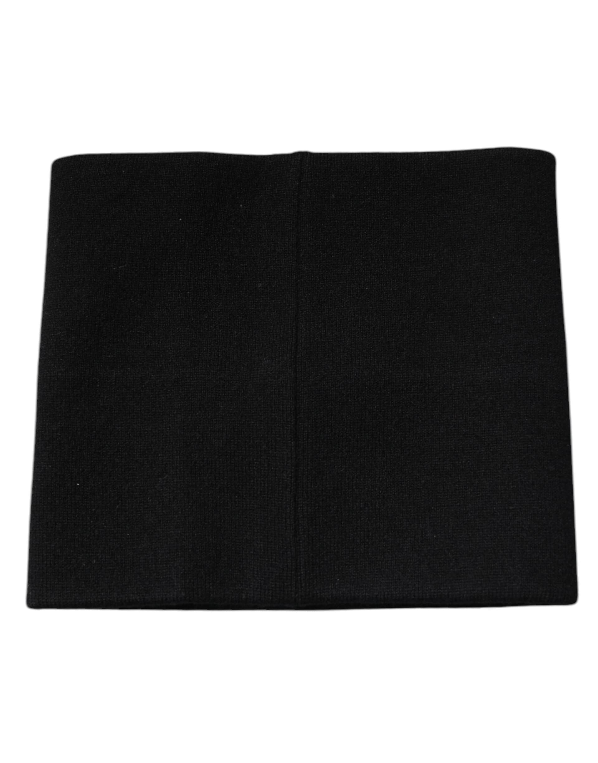 Black Cashmere Knitted Square Handkerchief Scarf - 4