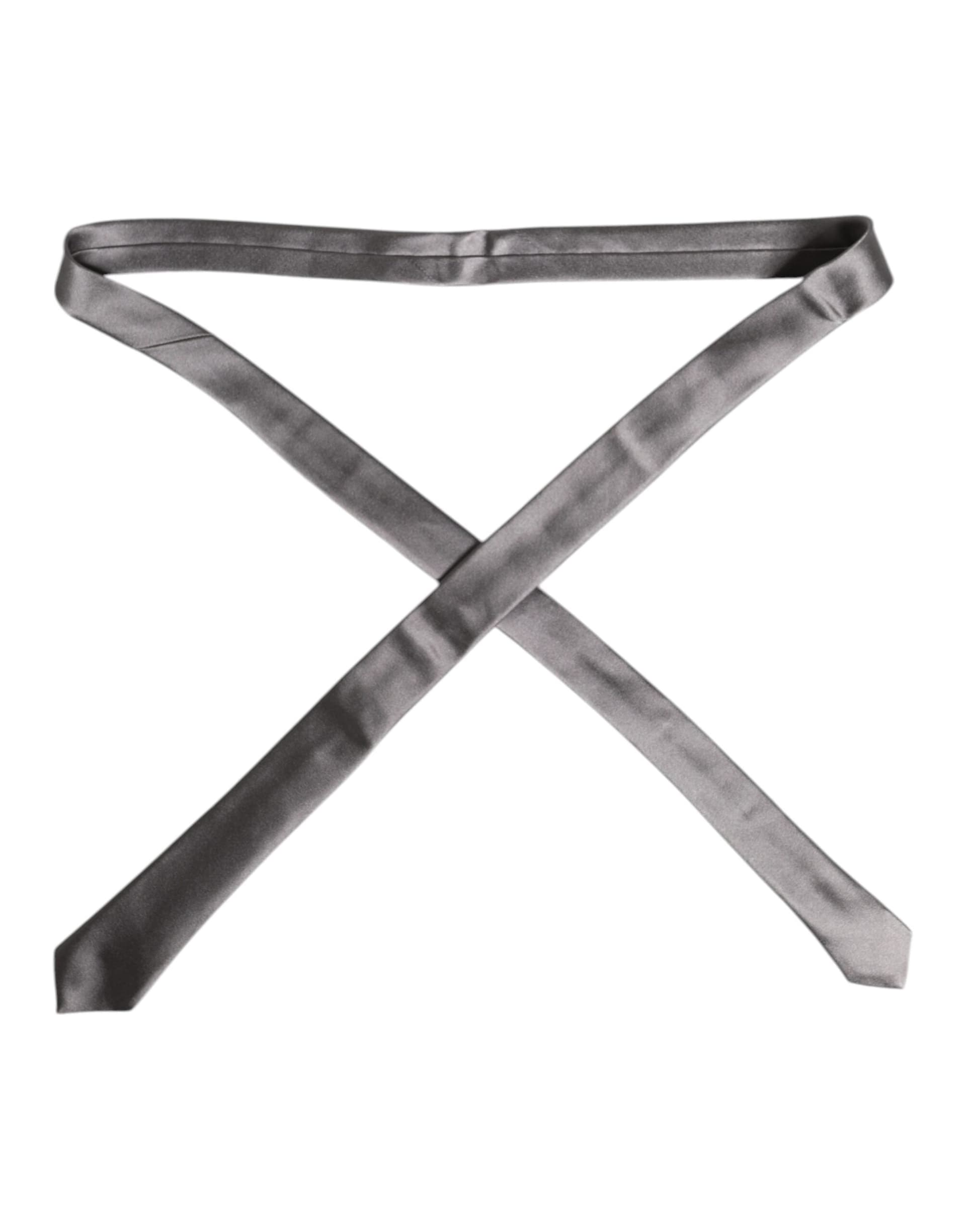 Metallic Silver Silk Adjustable Necktie Tie - 4