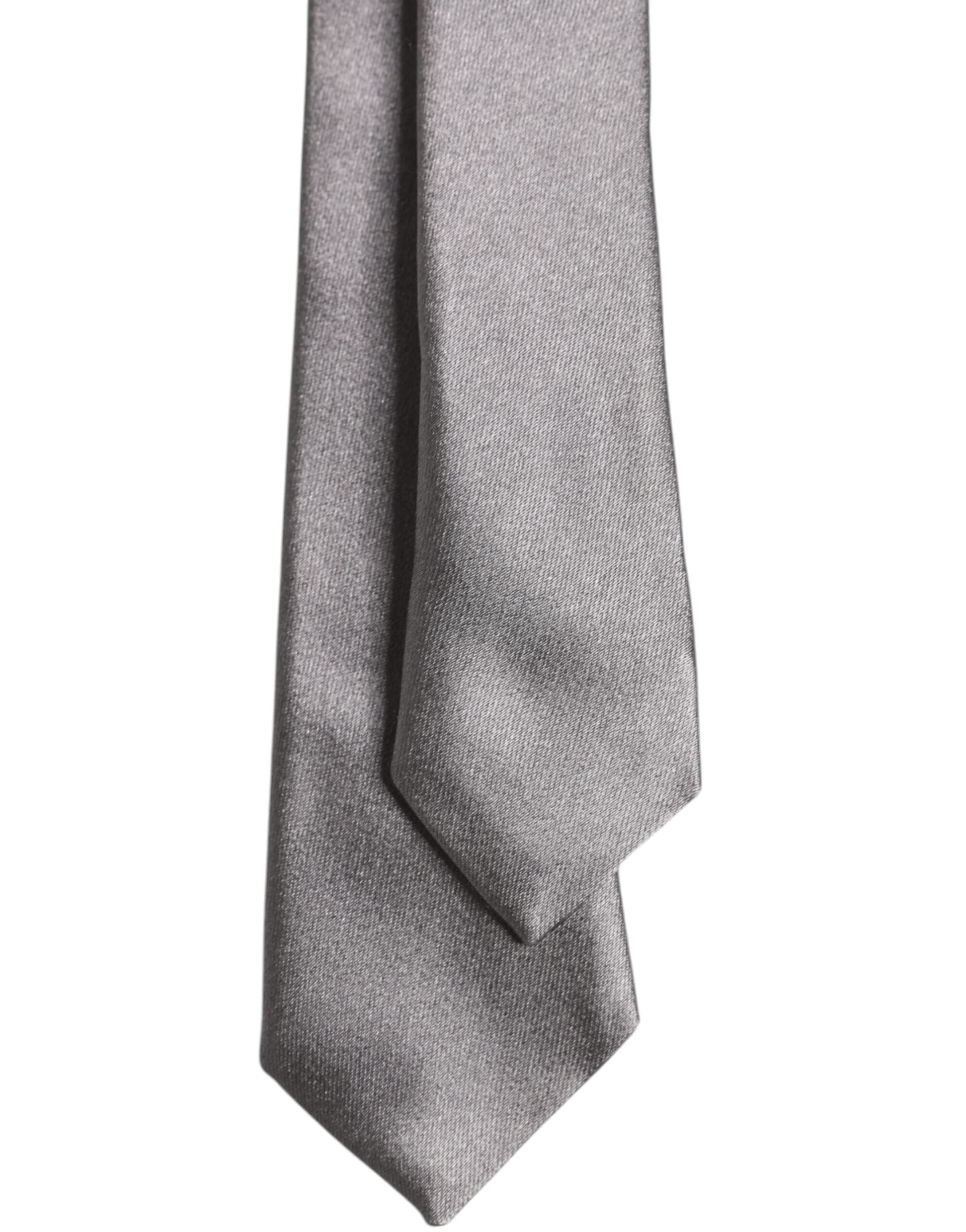 Metallic Silver Silk Adjustable Necktie Tie - 5