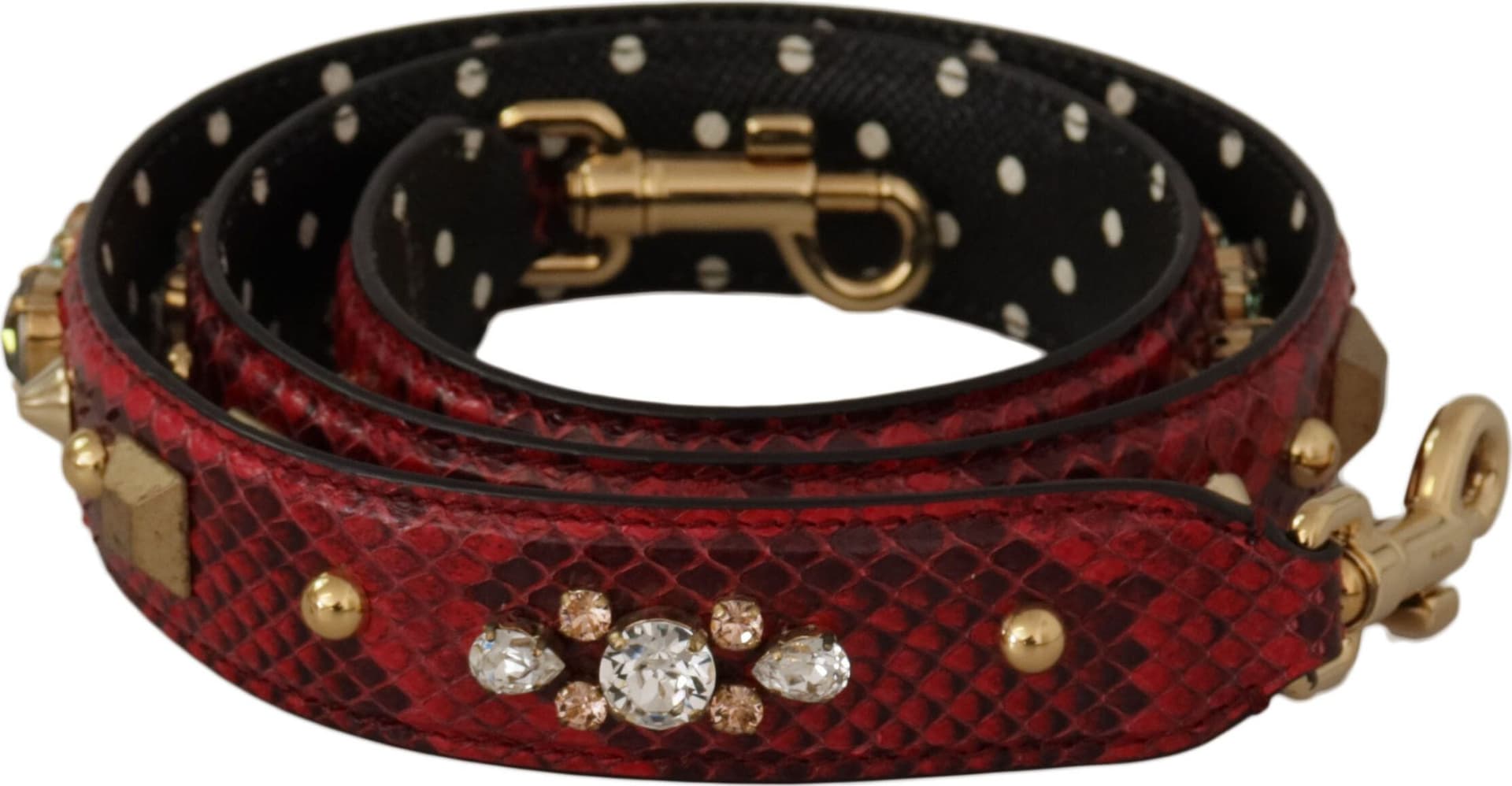 Red Python Leather Crystals Reversible Shoulder Strap