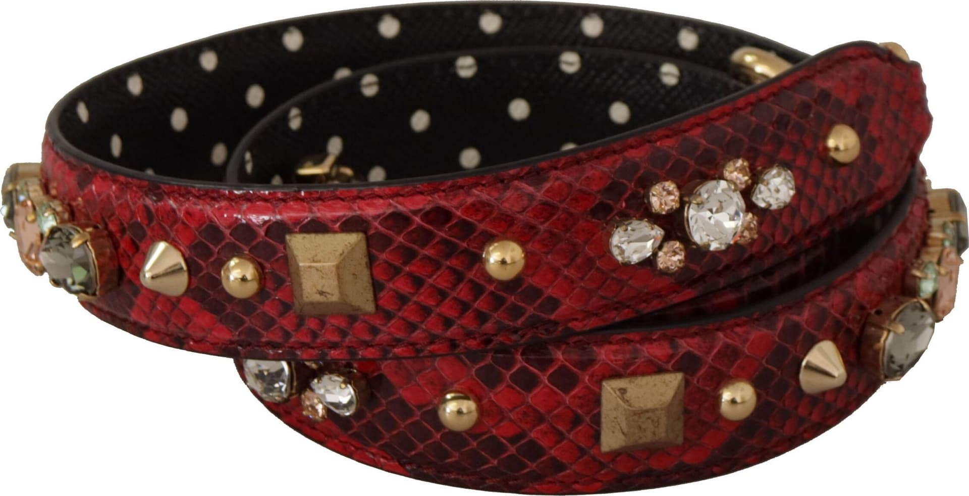 Red Python Leather Crystals Reversible Shoulder Strap - 2