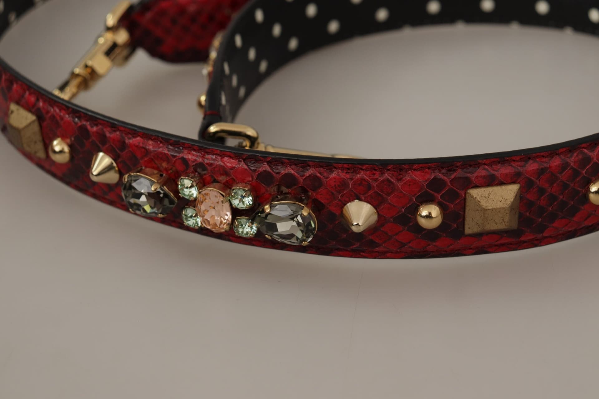 Red Python Leather Crystals Reversible Shoulder Strap - 6