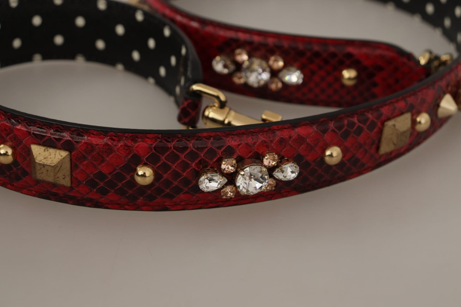 Red Python Leather Crystals Reversible Shoulder Strap - 7