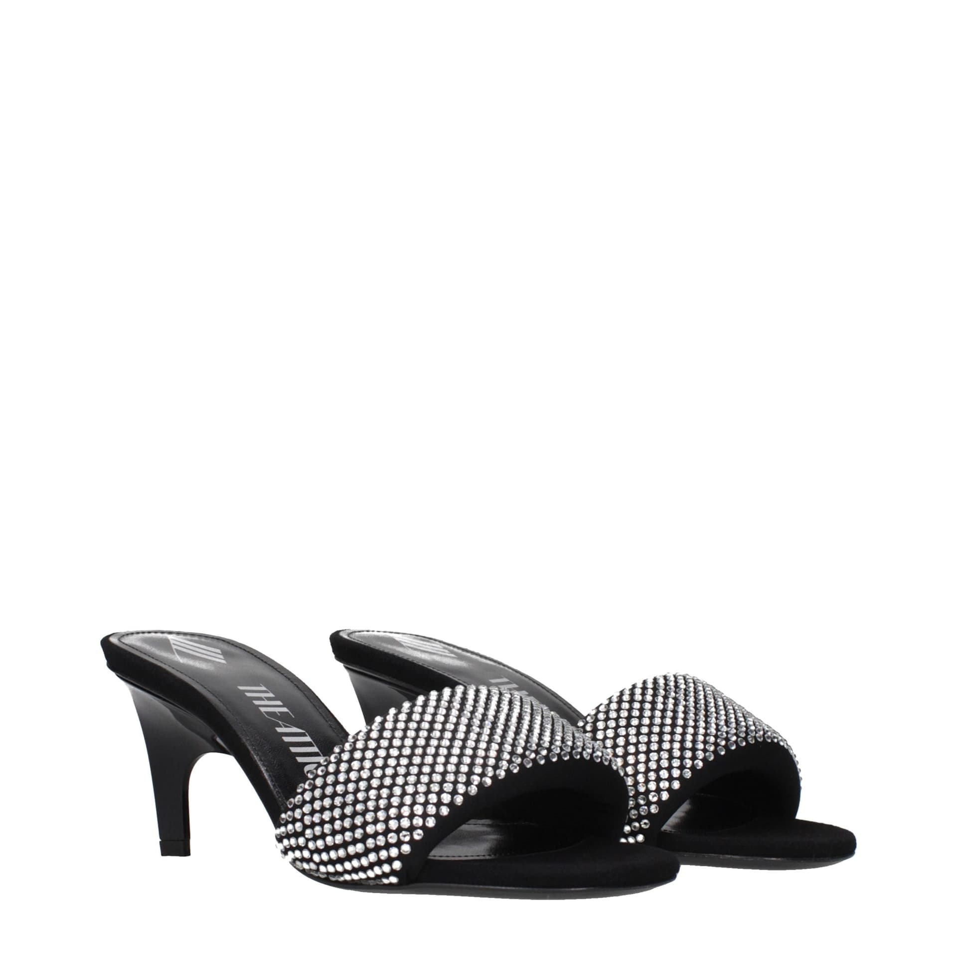Black Fabric Stiletto Heel Sandals - 2