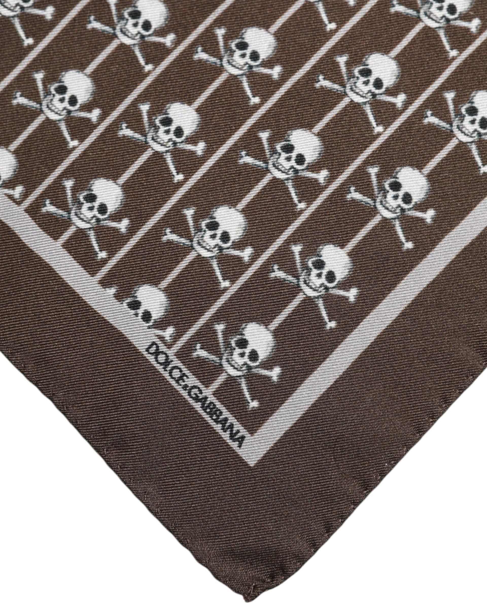 Brown Skull Silk Square Men Foulard Scarf - 4