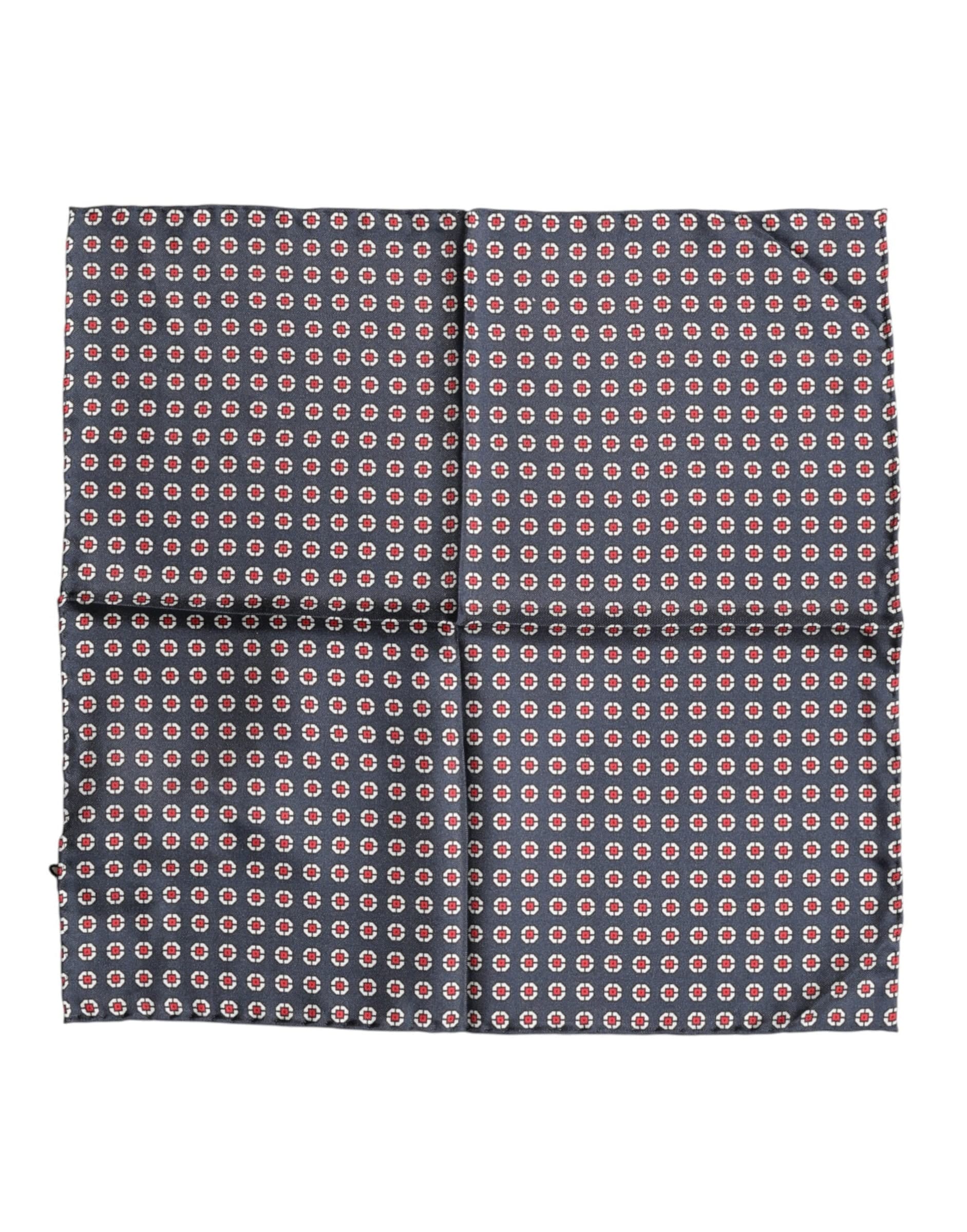 Blue Patterned Silk Square Handkerchief Scarf - 2