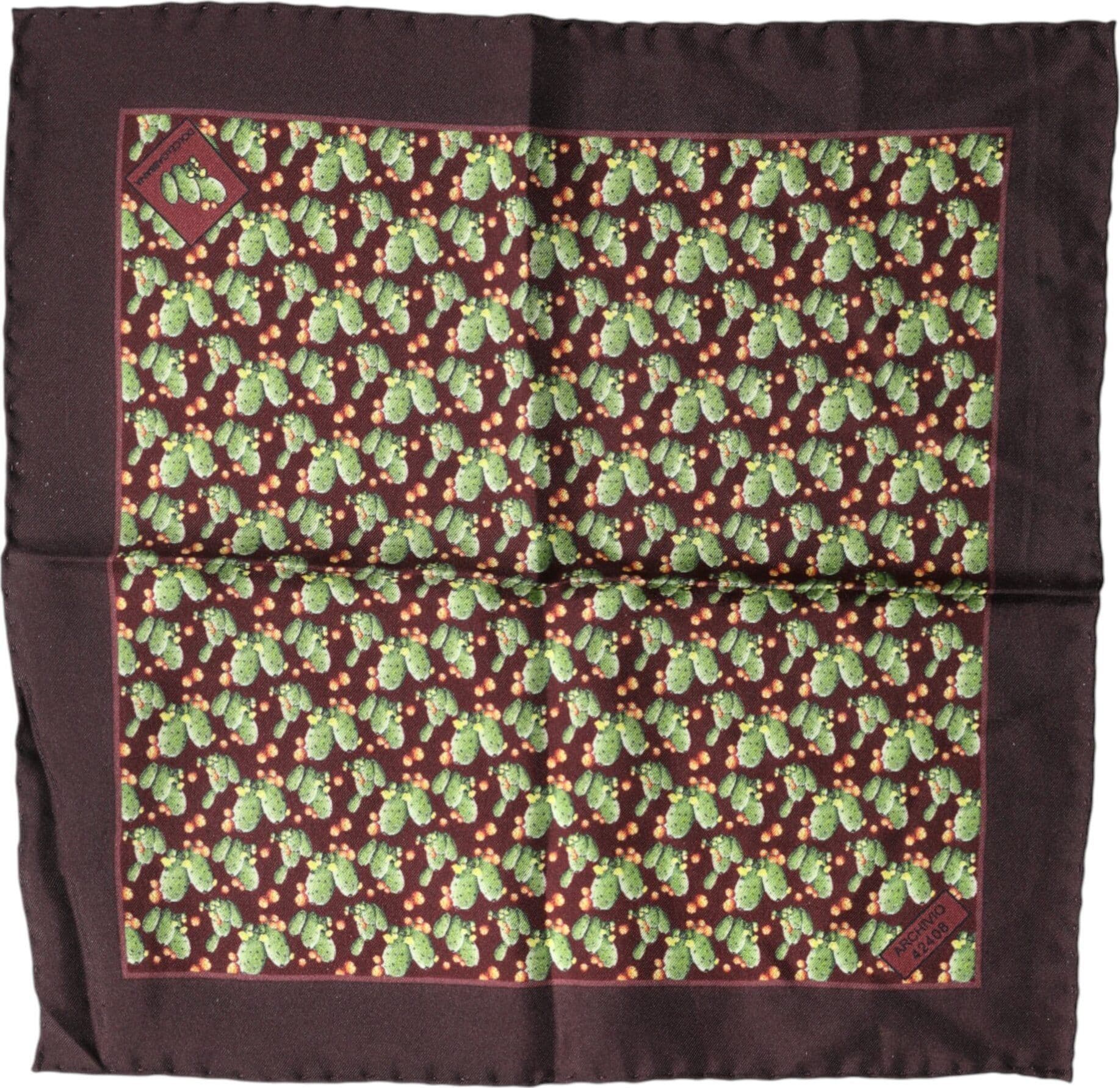 Brown Cactus Print Square Handkerchief Scarf - 2