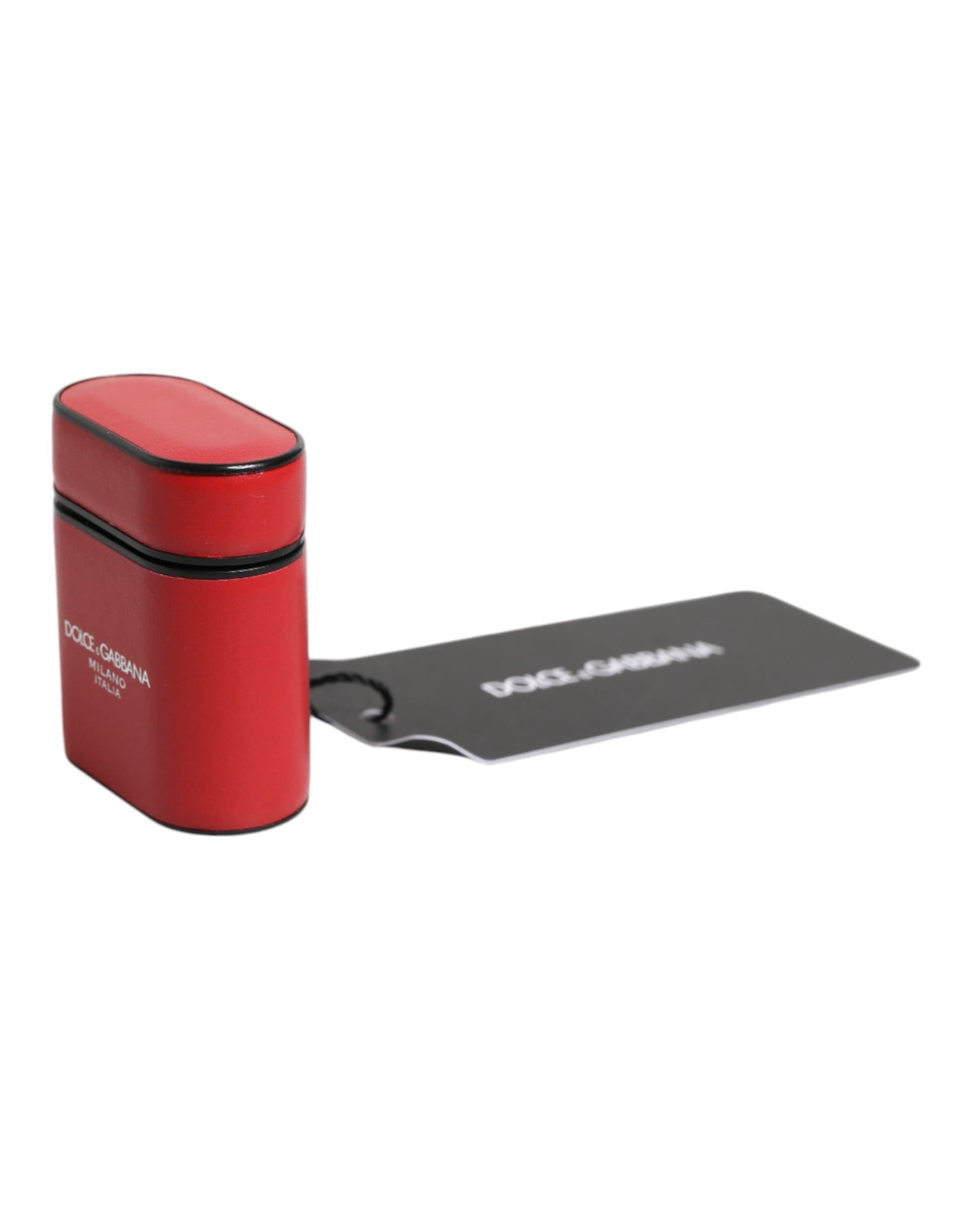 Red Calfskin Leather Logo Print Flip Holder Airpods Case - 3