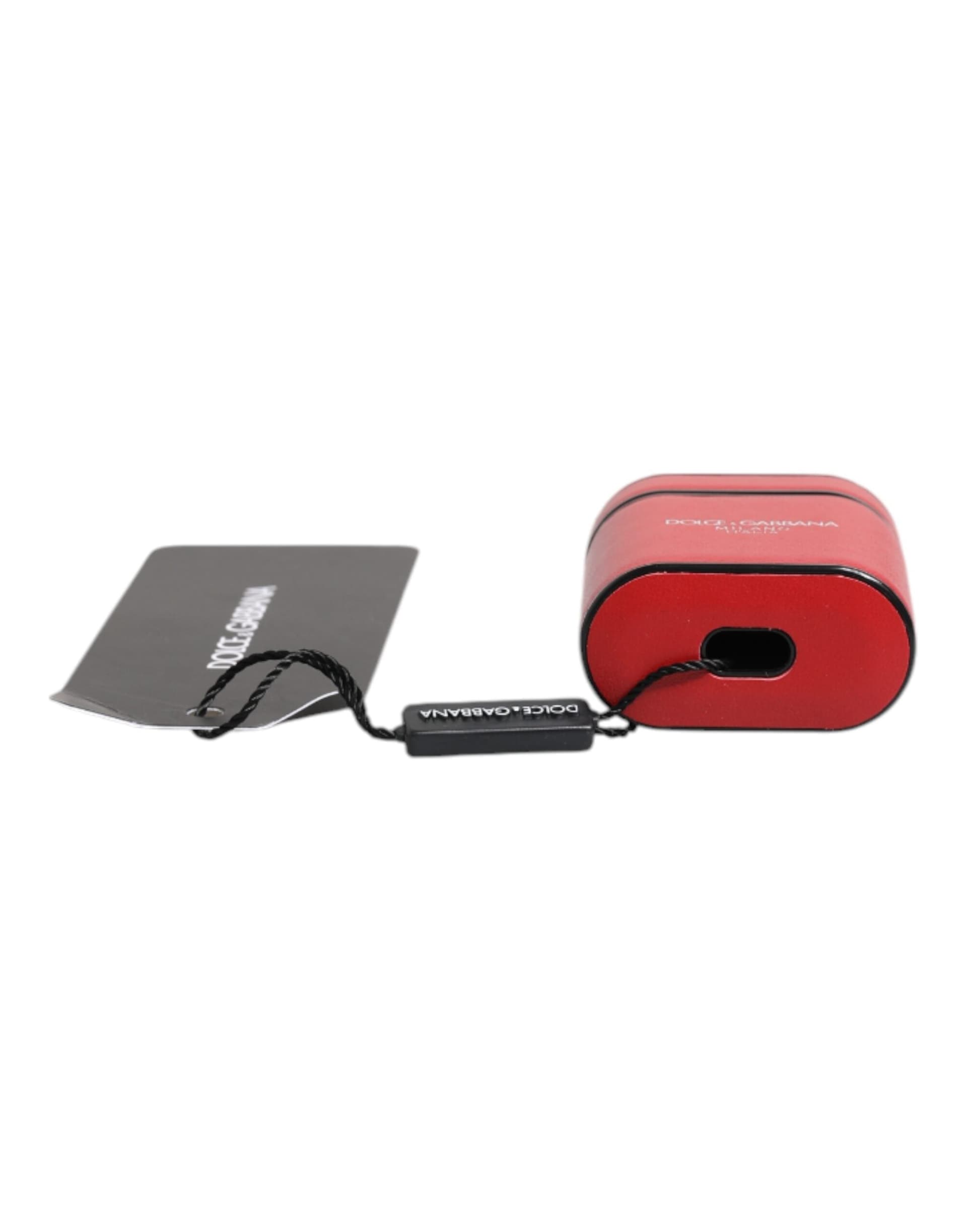 Red Calfskin Leather Logo Print Flip Holder Airpods Case - 5