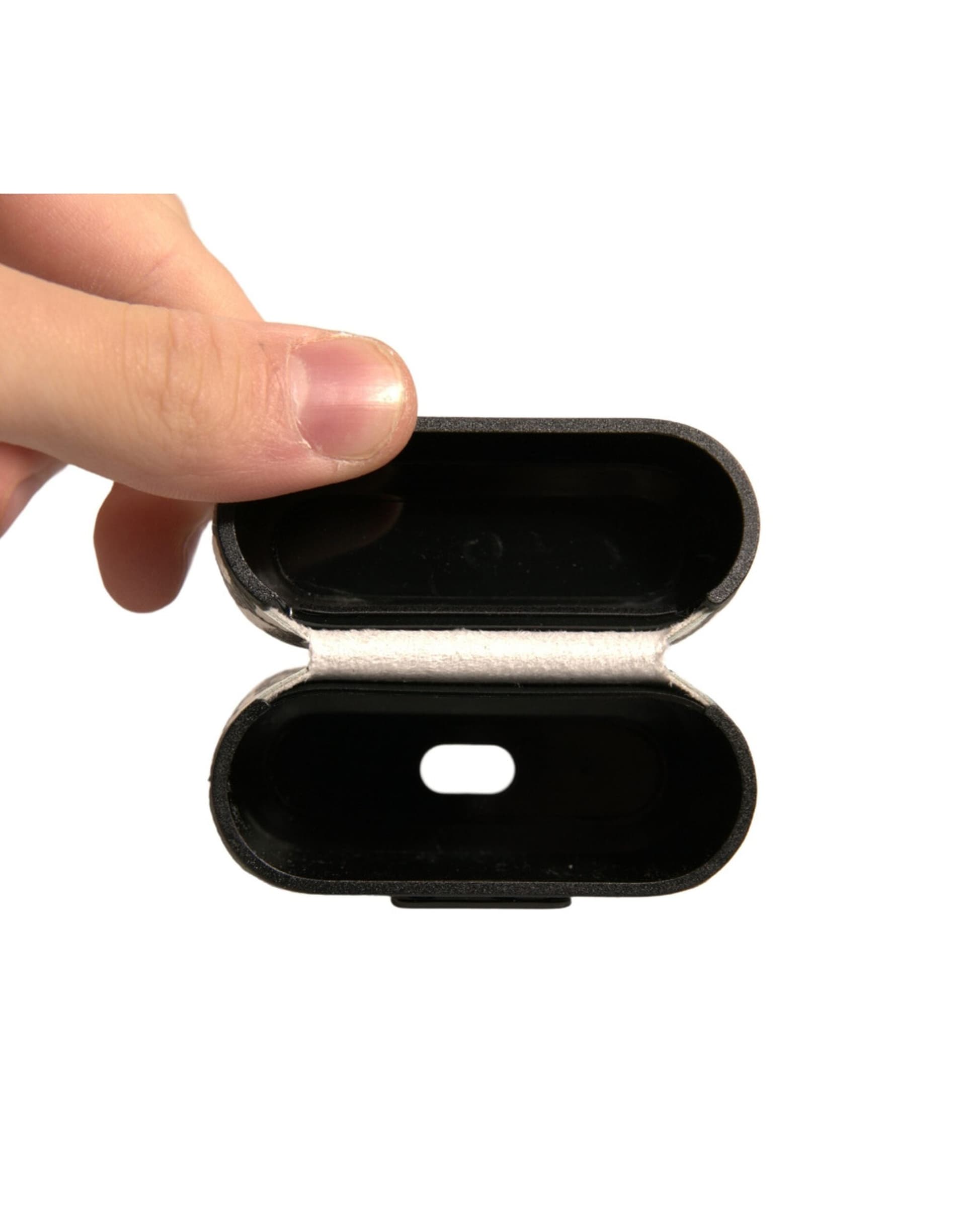 Black White Leather Scribble Embossed Logo Airpods Case - 6