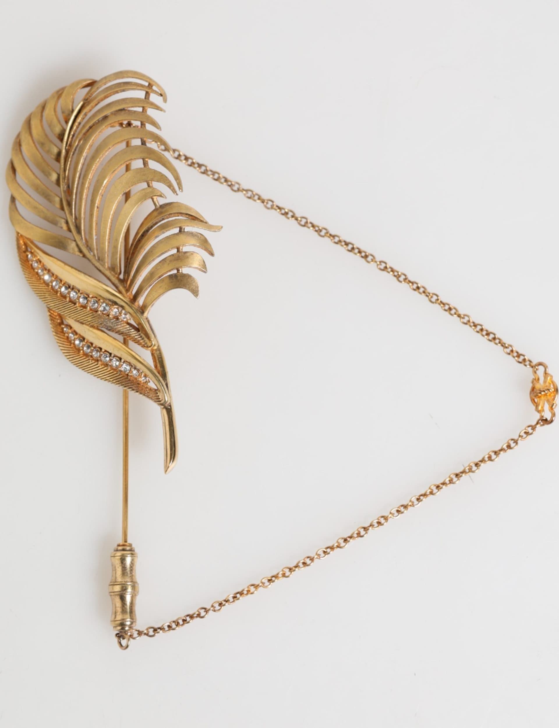 Gold Sterling Silver925 Leaf Embellished Lapel Pin Brooch
