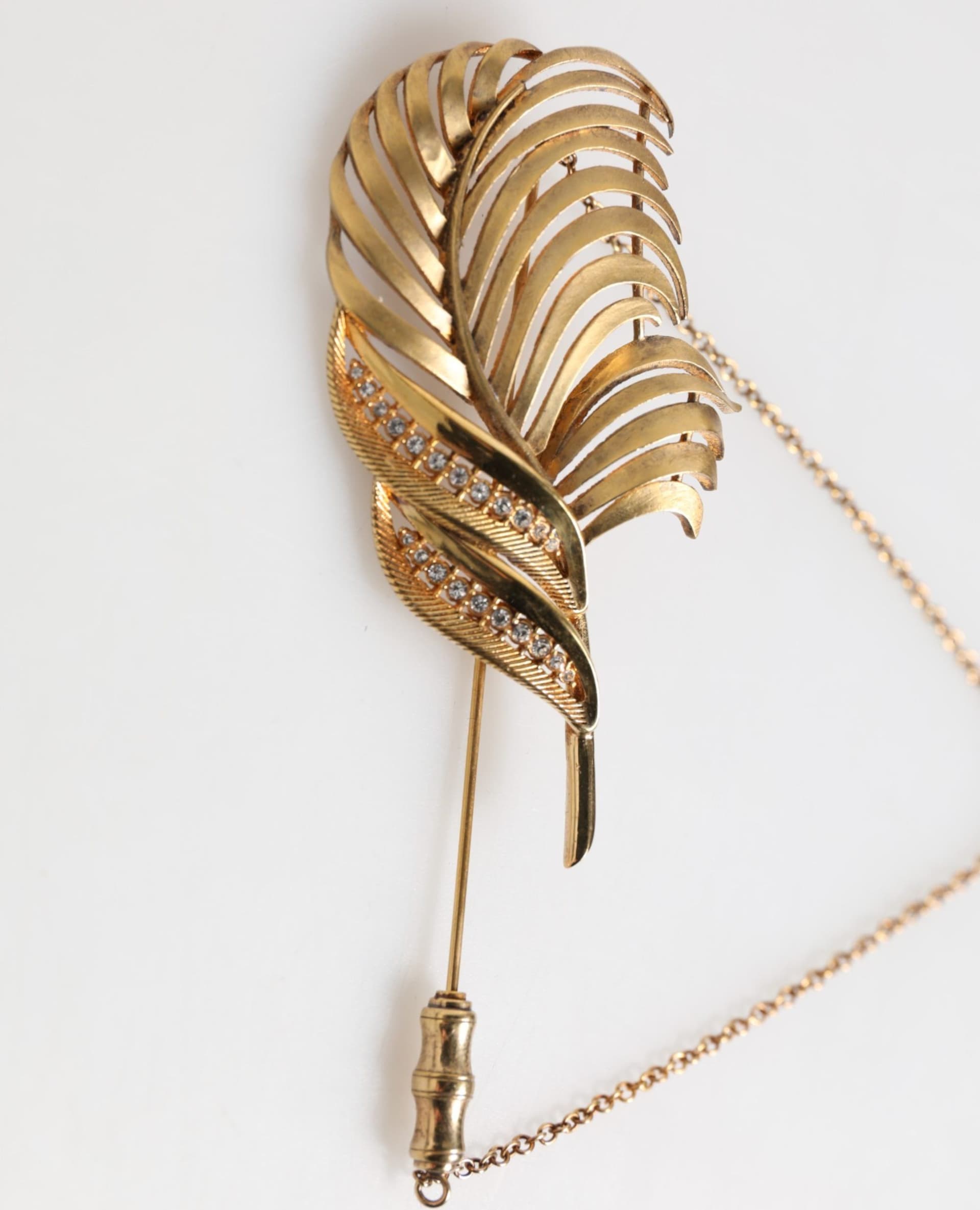Gold Sterling Silver925 Leaf Embellished Lapel Pin Brooch - 3